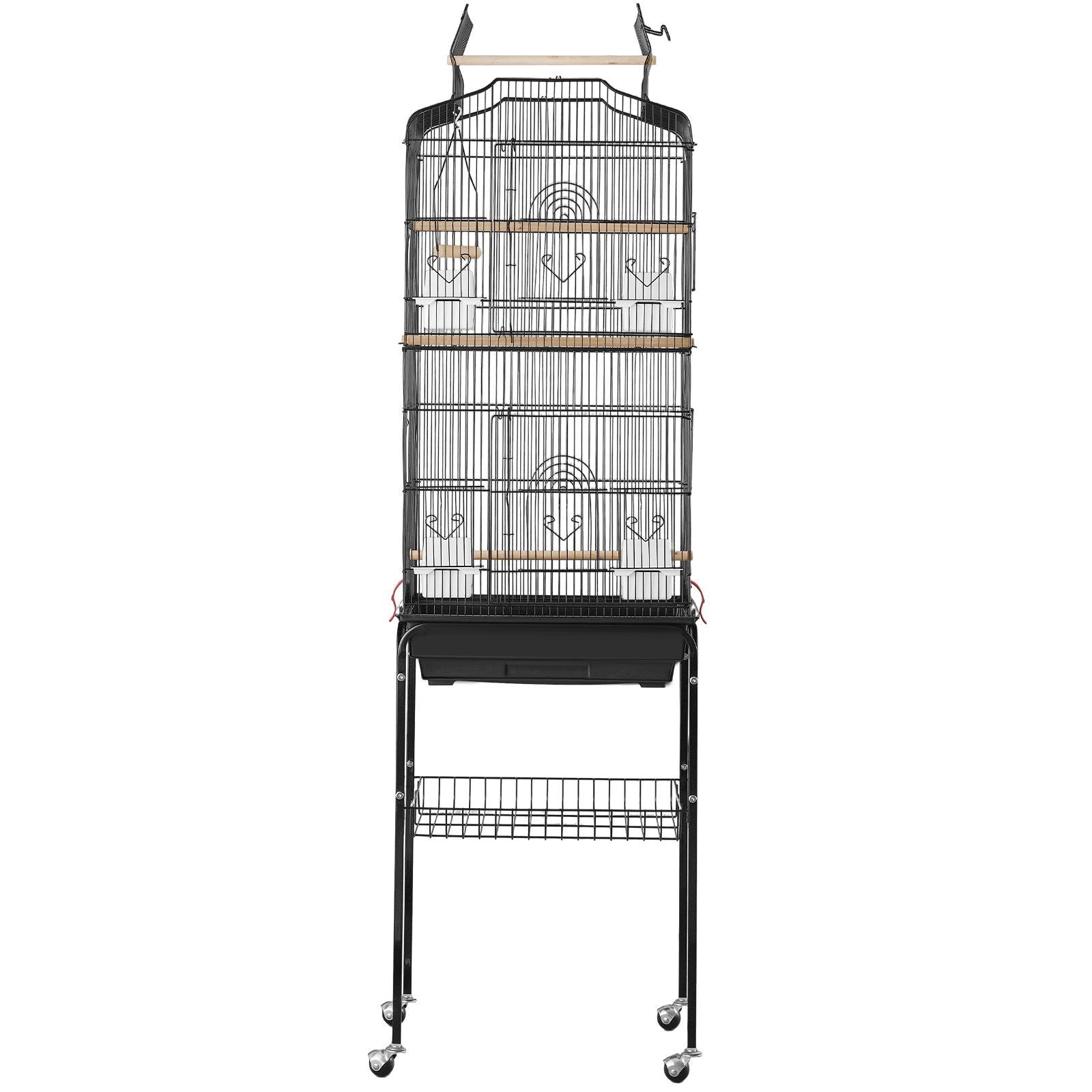 Large Bird Cage, 62 in, Open Top Parakeet Cage with Rolling Stand, Steel Bird Flight Cage with Removable Tray, Budgie Birdcage with 4 Perches, Parrot Cage for Lovebirds Cockatiels Pet Toy