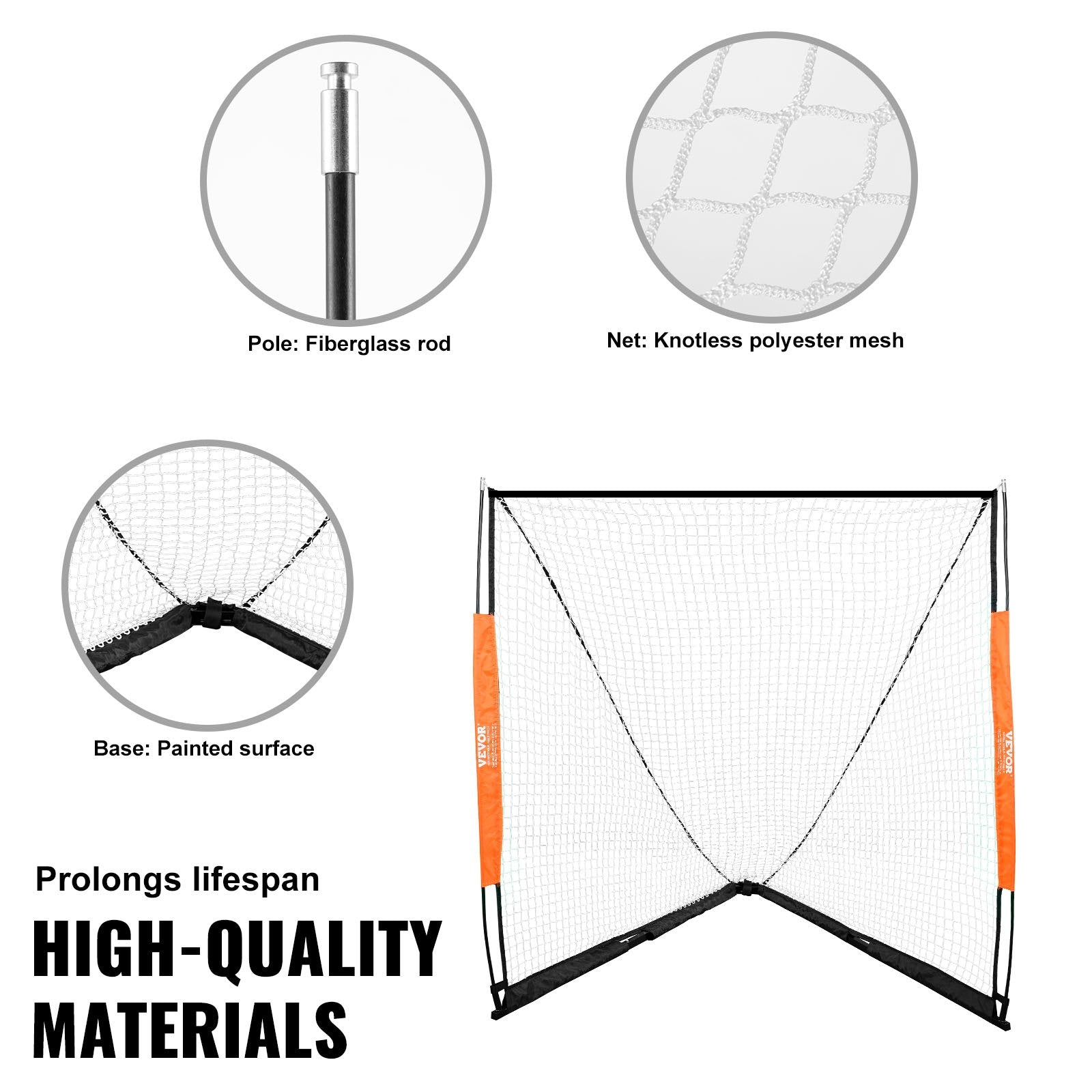 VEVOR Lacrosse Goal, 1.8mx1.8m Lacrosse Net, Portable Lacrosse Goal with Carry Bag, Fiberglass Rod Backyard Lacrosse Training Equipment, Easy Setup Collegiate Goal, Perfect for Youth Adult Training