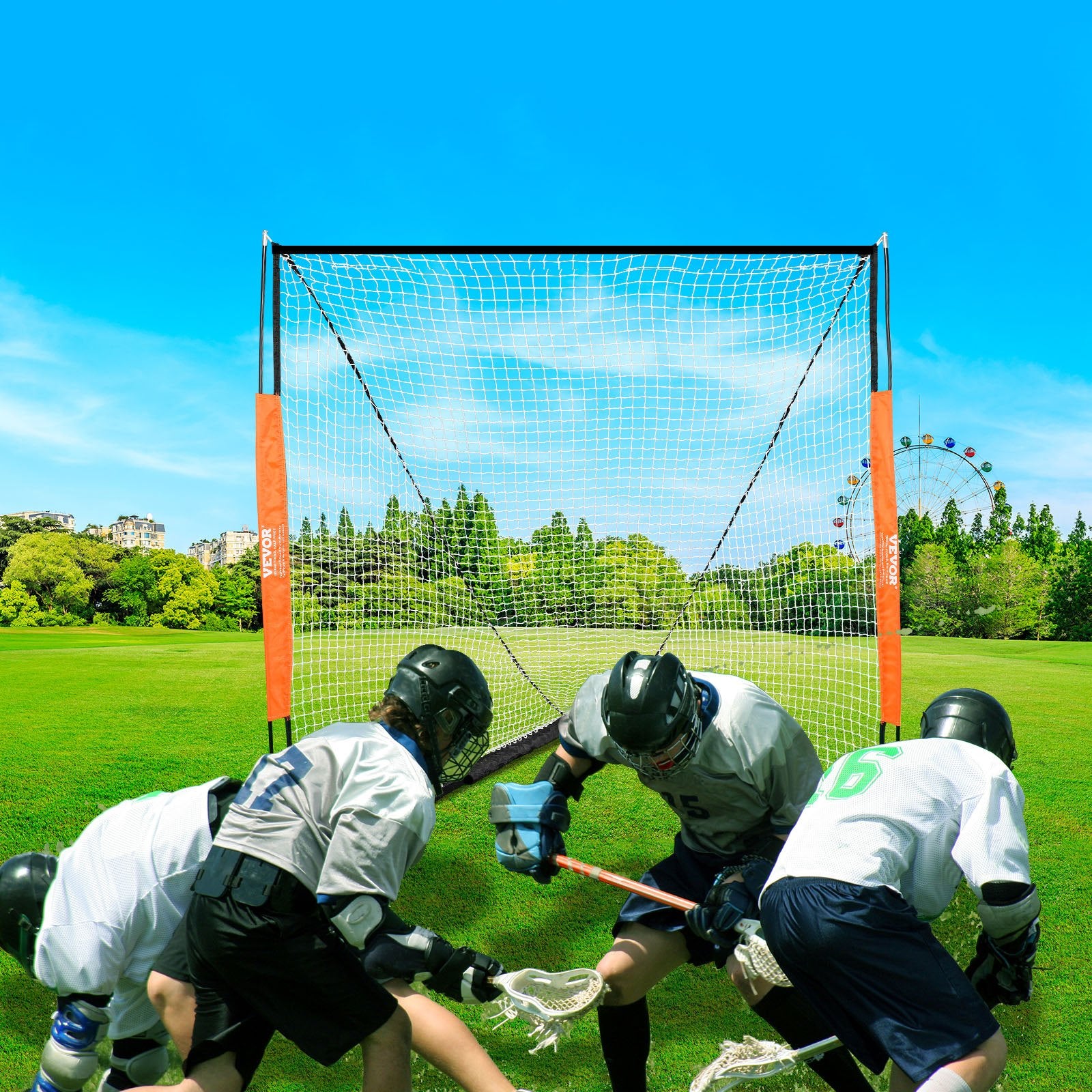 VEVOR Lacrosse Goal, 1.8mx1.8m Lacrosse Net, Portable Lacrosse Goal with Carry Bag, Fiberglass Rod Backyard Lacrosse Training Equipment, Easy Setup Collegiate Goal, Perfect for Youth Adult Training