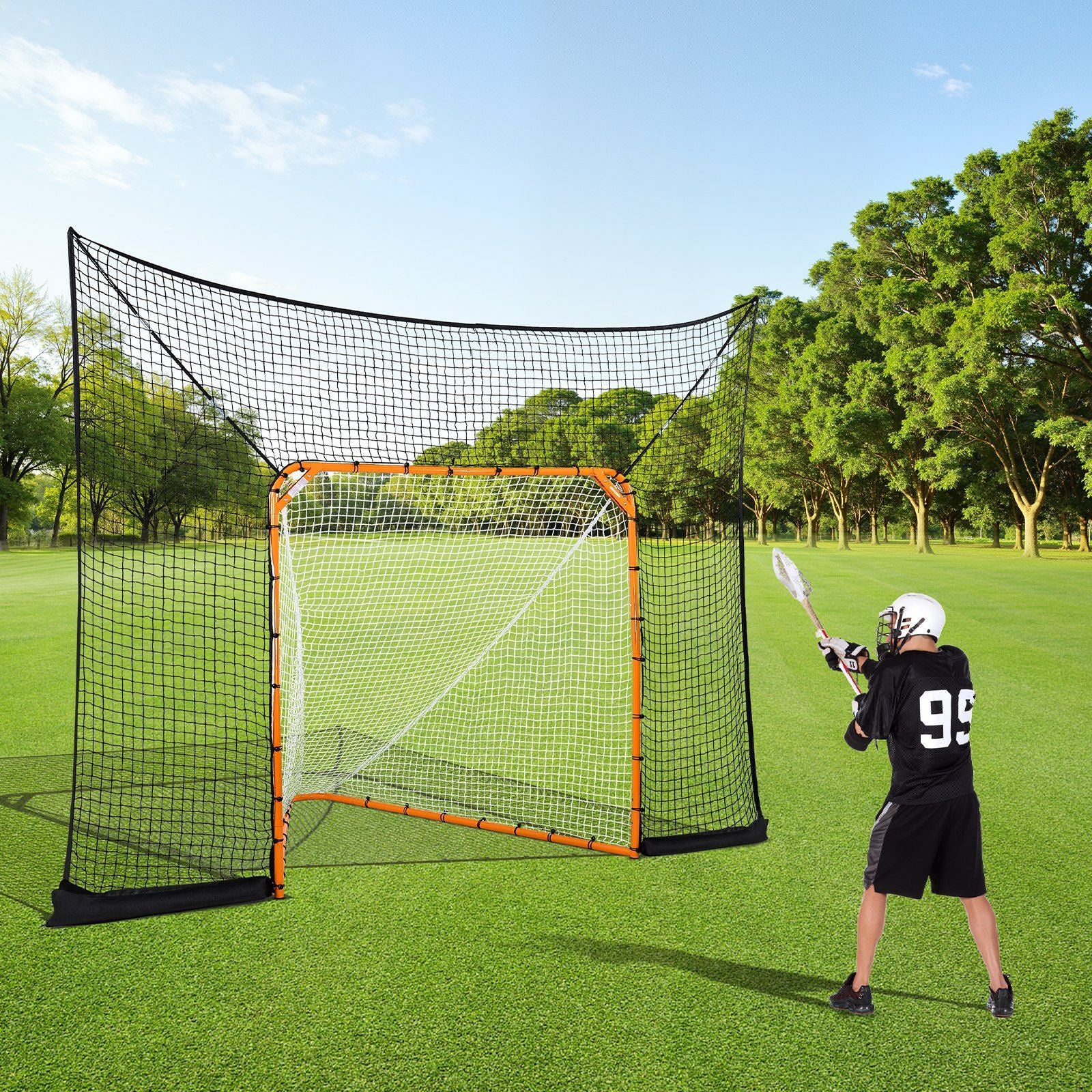 Hockey and Lacrosse Goal Backstop, 12x9 ft Lacrosse Net with Extended Coverage, Quick Easy Setup Complete Accessories Training Net, Backyard Lacrosse Equipment, for Youth Adult (NET ONLY)