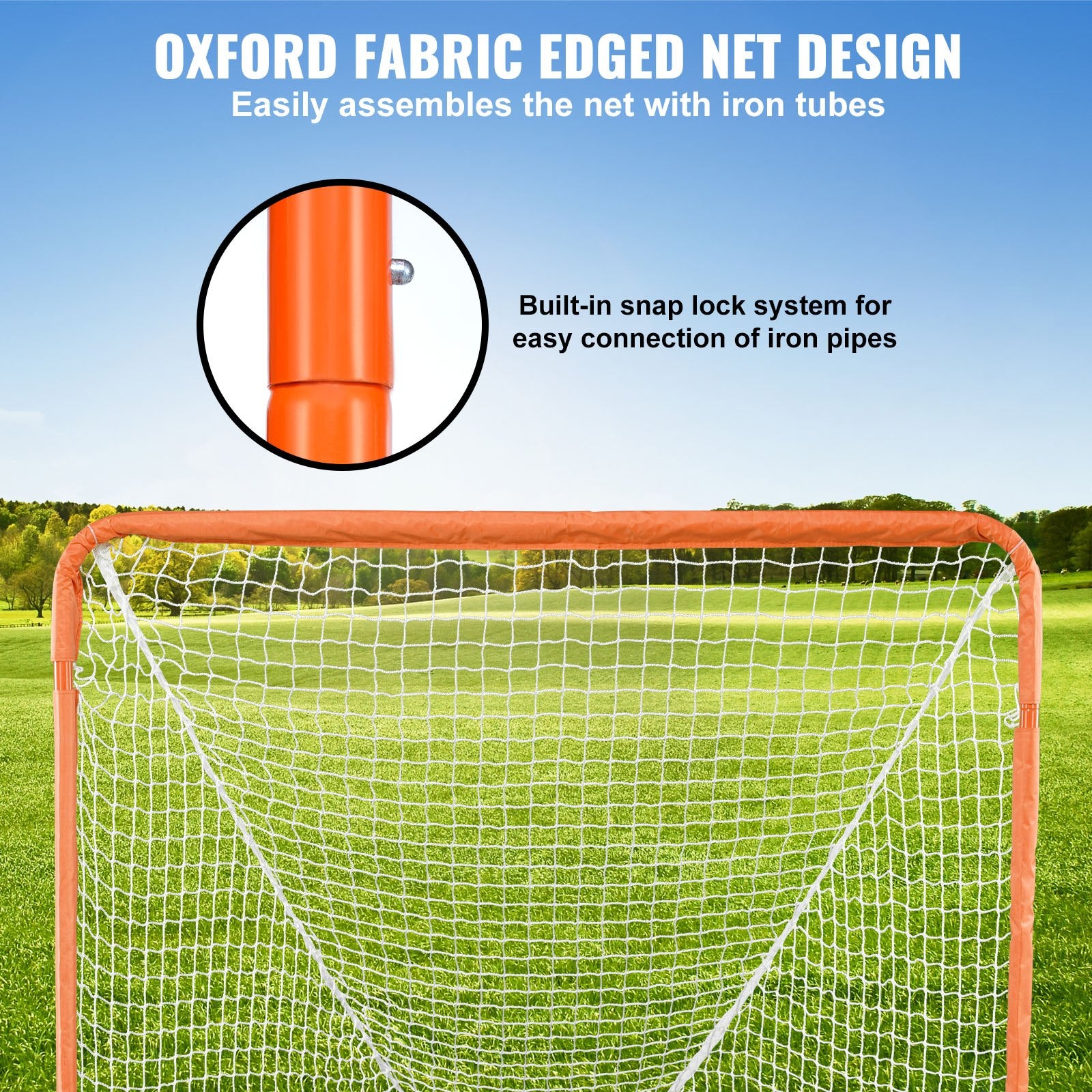 VEVOR Lacrosse Goal, 1.2 mx 1.2 m Small Kids Lacrosse Net, Folding Portable Lacrosse Goal with Carry Bag, Iron Frame Backyard Training Equipment, Quick & Easy Setup, Perfect for Youth Training, Orange
