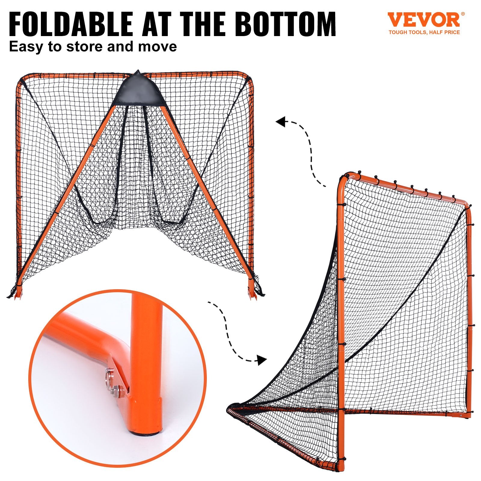 VEVOR Lacrosse Goal, 1.8mx1.8m Lacrosse Net, Folding Portable Backyard Lacrosse Training Equipment, Steel Frame Training Net, Quick & Easy Setup Lacrosse Goal, Perfect for Youth Adult Training, Orange