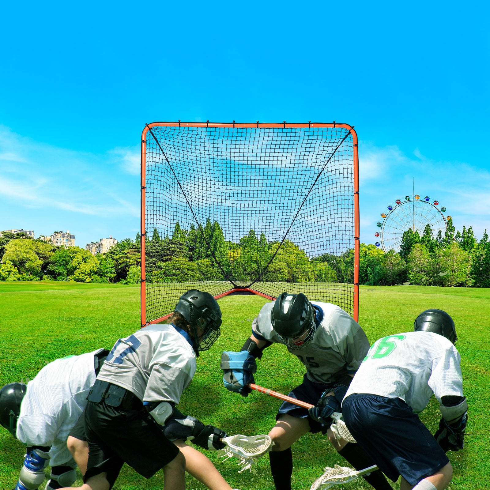 VEVOR Lacrosse Goal, 1.8mx1.8m Lacrosse Net, Folding Portable Backyard Lacrosse Training Equipment, Steel Frame Training Net, Quick & Easy Setup Lacrosse Goal, Perfect for Youth Adult Training, Orange