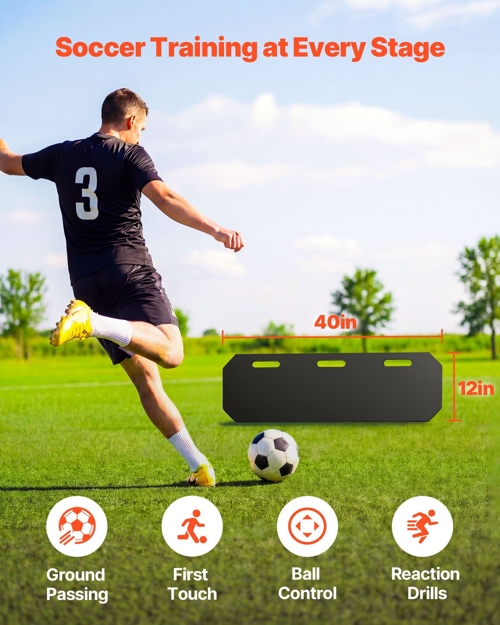 Soccer Rebounder Board, 1000 x 300 mm Portable Soccer Rebound Wall, HDPE Sports Kick Back Trainer, 3 Adjustable Angles, Easy Setup Ball Practice Training Equipment for Passing & Reaction Skills