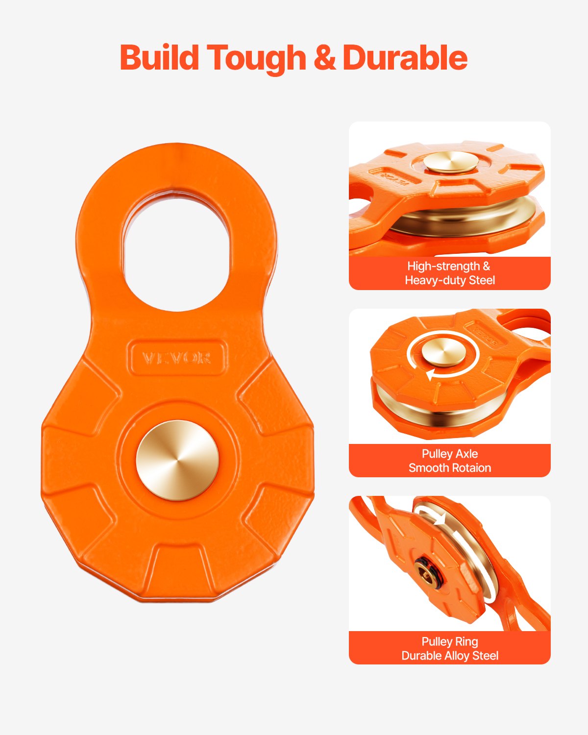 VEVOR 30 T Snatch Block for Winch Recovery, 66,000 lbs Break Strength Pulley System with 0.4" - 0.55" Rope, Heavy Duty Offroad Recovery Accessory for Towing & Recovery on Truck, Tractor, ATV & UTV