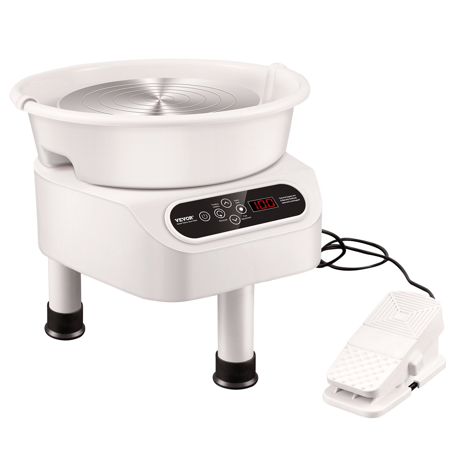 VEVOR Pottery Wheel, 10 inch Pottery Forming Machine, 350W Electric Wheel for Pottery with Foot Pedal and LCD Touch Screen, Direct Drive Ceramic Wheel with 3 Support Legs for DIY Art Craft, White