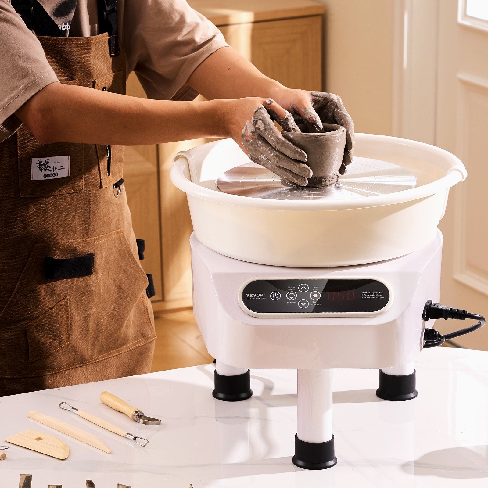 VEVOR Pottery Wheel, 10 inch Pottery Forming Machine, 350W Electric Wheel for Pottery with Foot Pedal and LCD Touch Screen, Direct Drive Ceramic Wheel with 3 Support Legs for DIY Art Craft, White