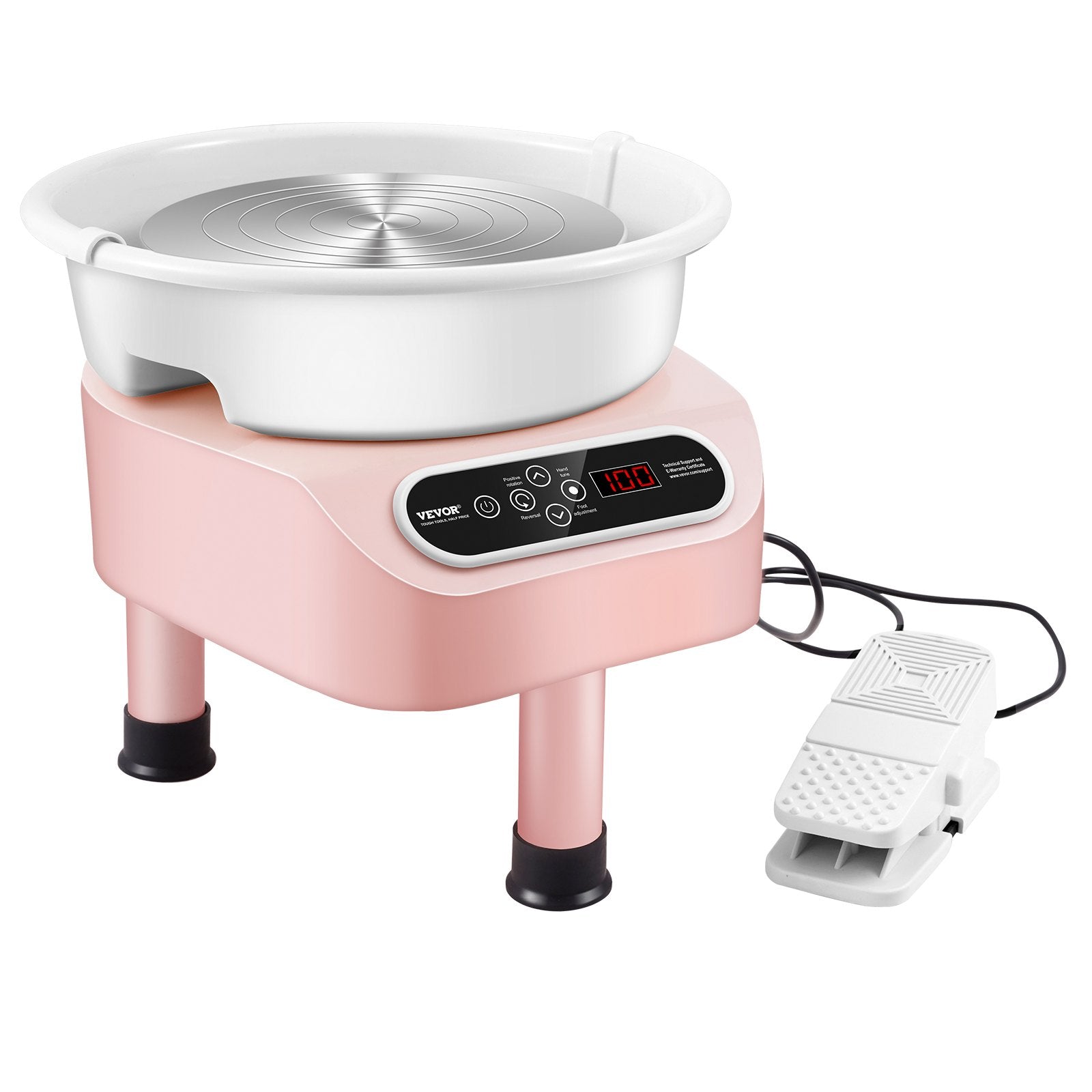 VEVOR Pottery Wheel, 11 inch Pottery Forming Machine, 450W Electric Wheel for Pottery with Foot Pedal and LCD Touch Screen, Direct Drive Ceramic Wheel with 3 Support Legs for DIY Art Craft, Pink