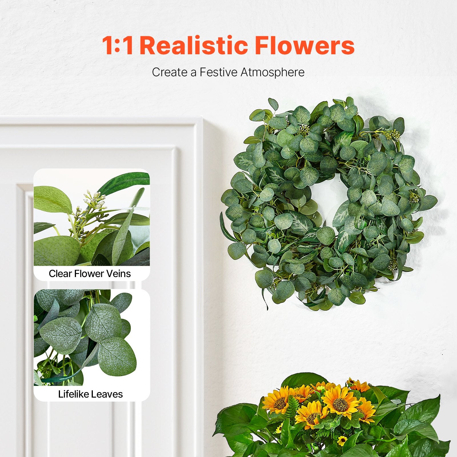 VEVOR Artificial Decorative Wreath 66.04 cm Green Eucalyptus Leaves Year Round