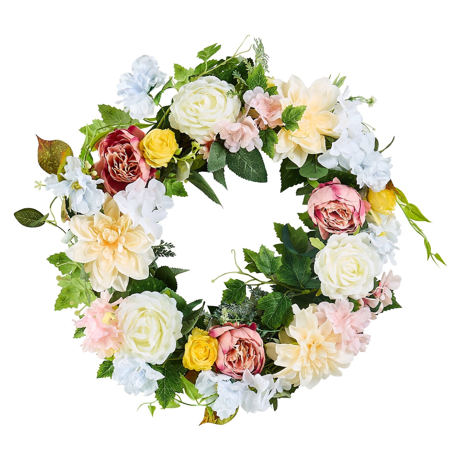 VEVOR Artificial Decorative Wreath 60.96 cm White Pink Yellow Peonies Hydrangeas