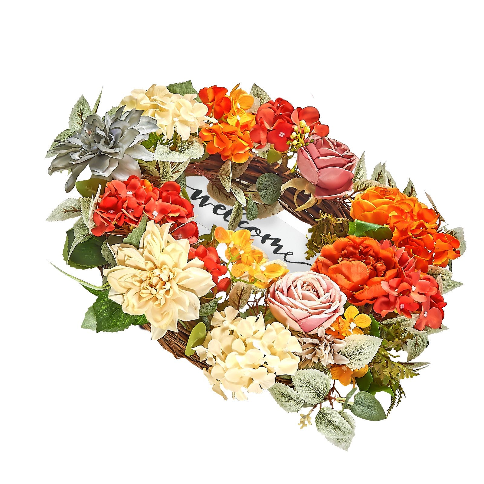 VEVOR Artificial Decorative Wreath 60.96 cm Red Orange Yellow Hydrangeas Roses
