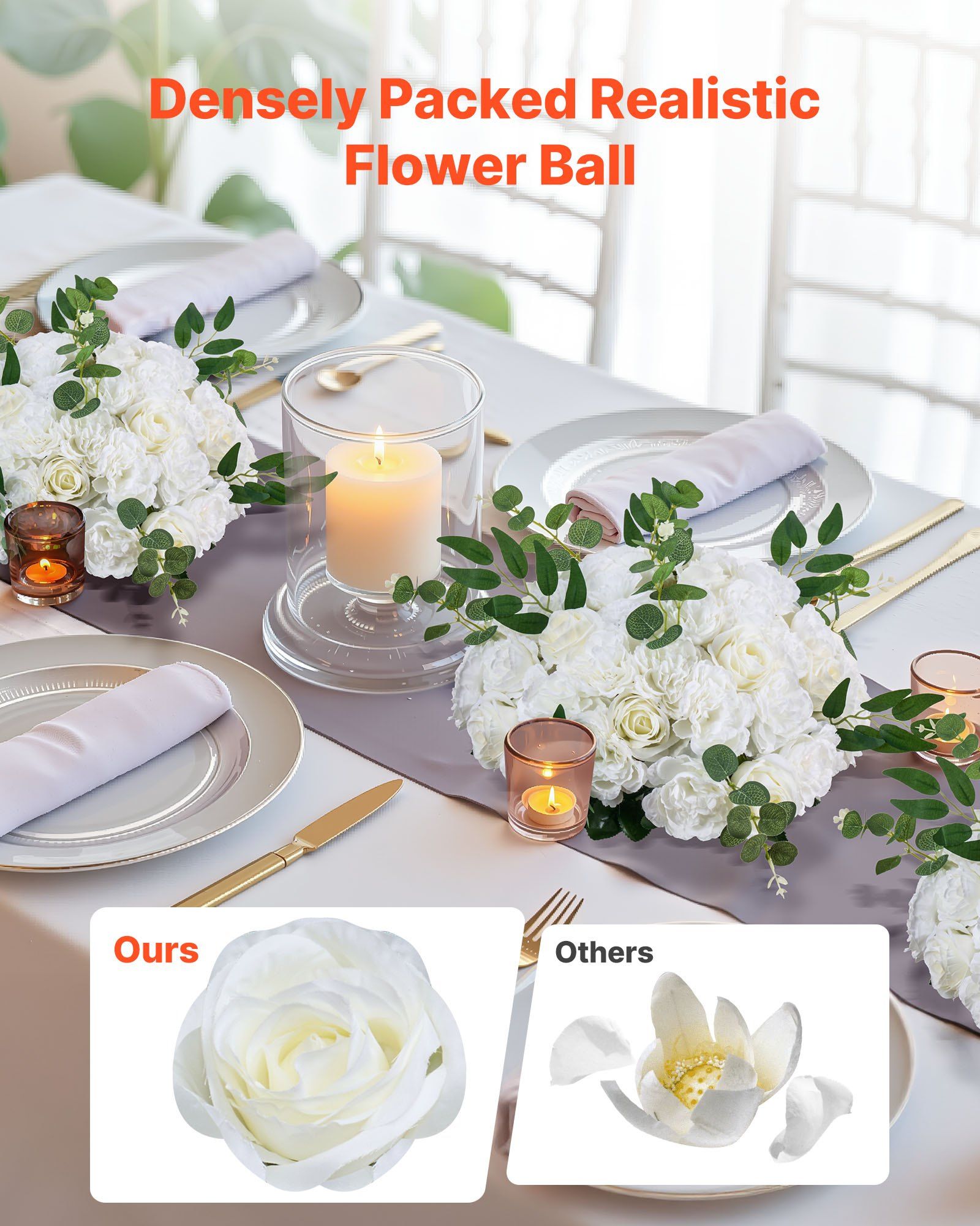 Flower Balls Arrangement Bouquet 10 PCS, 450 mm Diameter Artificial Flower Balls Wedding White Roses Centerpieces, Faux Flowers Arrangements for Wedding Centerpiece Home Table Decorations