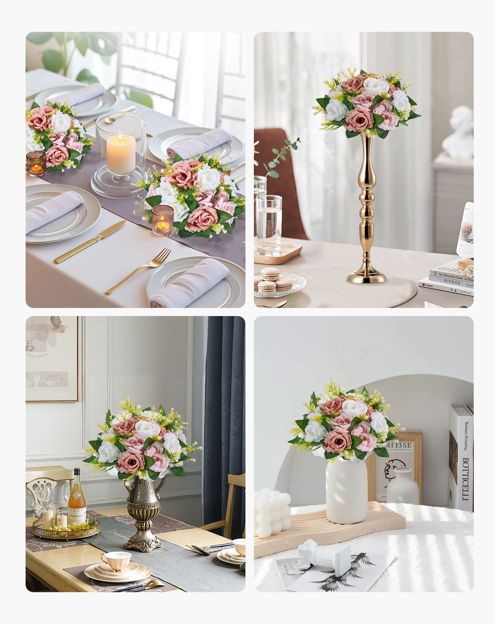 Flower Ball Arrangement Bouquet 10PCS, 240 mm Diameter Artificial Flower Balls Wedding Table Centerpieces, Faux Rose Arrangements for Wedding Centerpiece Home Decoration, Pink and White Roses