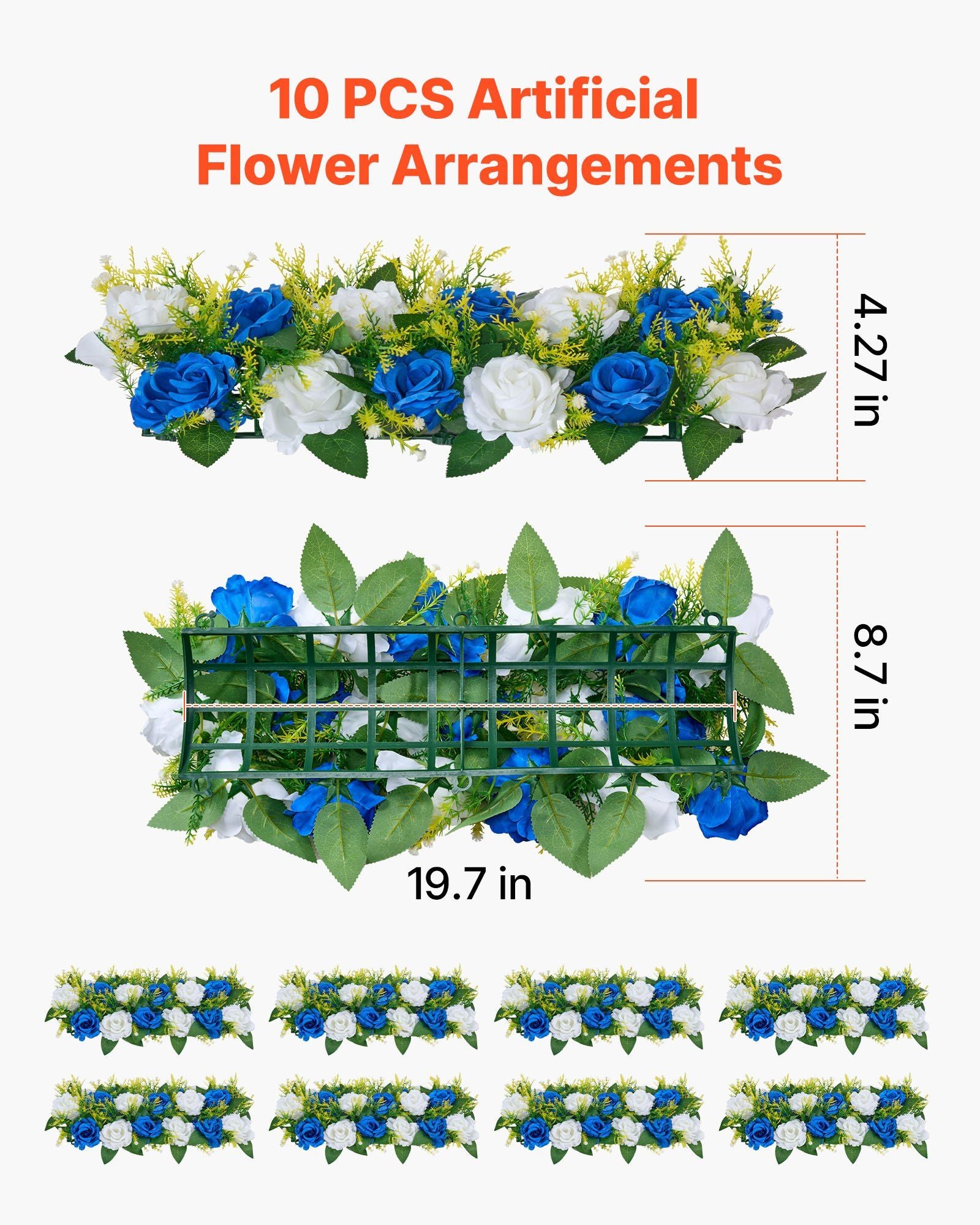 Flower Ball Arrangement Bouquet 10 PCS, 500 x 220 mm Artificial Flower Balls Wedding Table Centerpieces, Faux Rose Arrangements for Wedding Centerpiece Home Decoration, Blue and White Roses