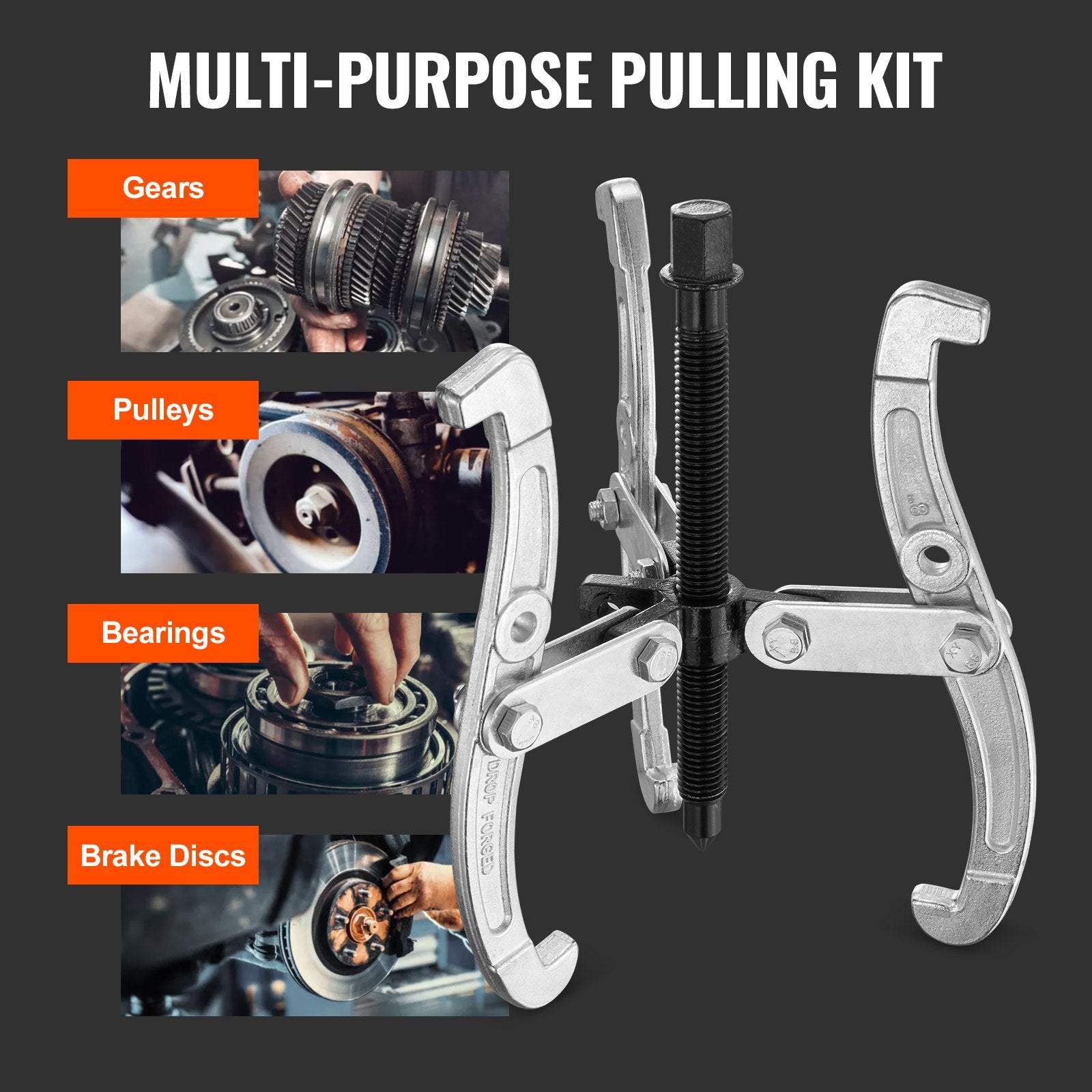 VEVOR Gear Puller Set 3" 4" 6" 8" 3-Jaw Bearing Puller Wheel Gear Pulley 4 PCS
