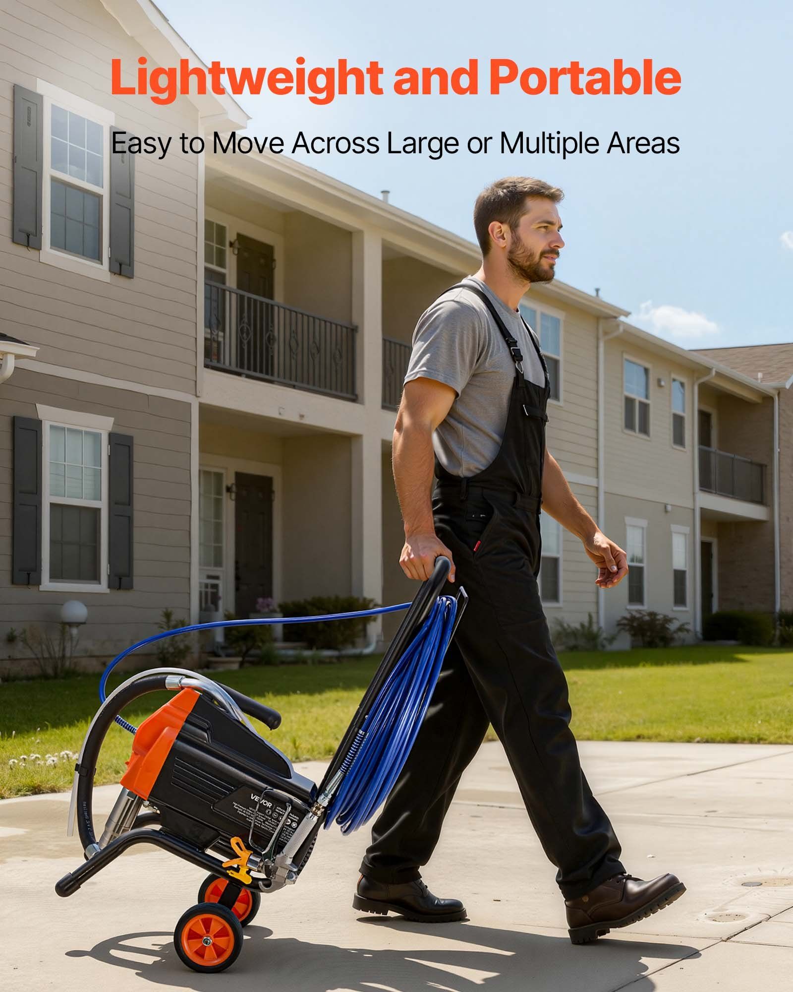 Stand Airless Paint Sprayer, 1500W, 3300PSI High Pressure Airless Sprayer with Cart, Cleaning Brush, Hose, Extension Rod, Nozzles, Electric Spray Paint Machine for Large Apartments, Buildings