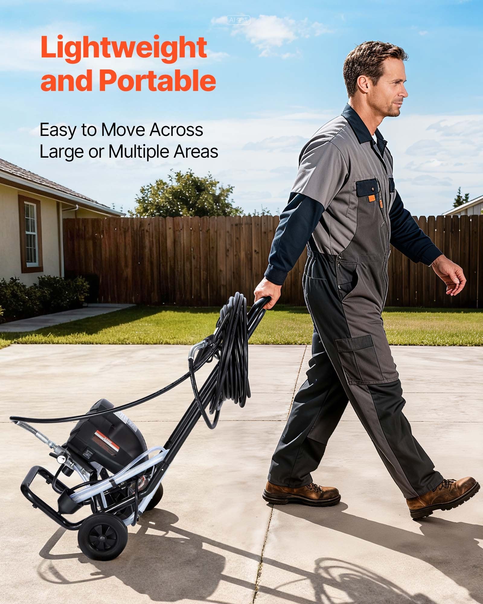 VEVOR Stand Airless Paint Sprayer, 650W, 3000PSI High Pressure Airless Sprayer with Cart, Cleaning Brush, Hose, Extension Rod, Nozzles, Electric Spray Paint Machine for House Exterior and Interior