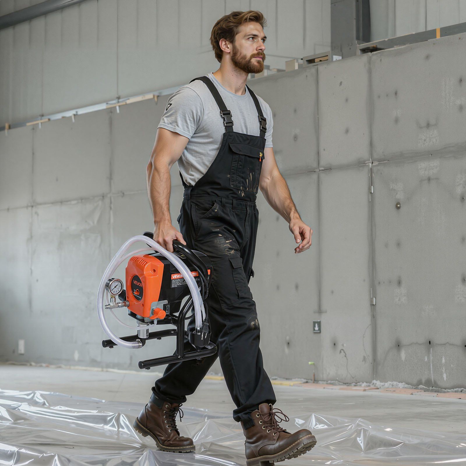 Stand Airless Paint Sprayer, 900W, 3300PSI High Pressure Airless Sprayer, Cleaning Brush, Hose, Extension Rod, Nozzles, Electric Spray Paint Machine for Interior or Exterior of House, Fence
