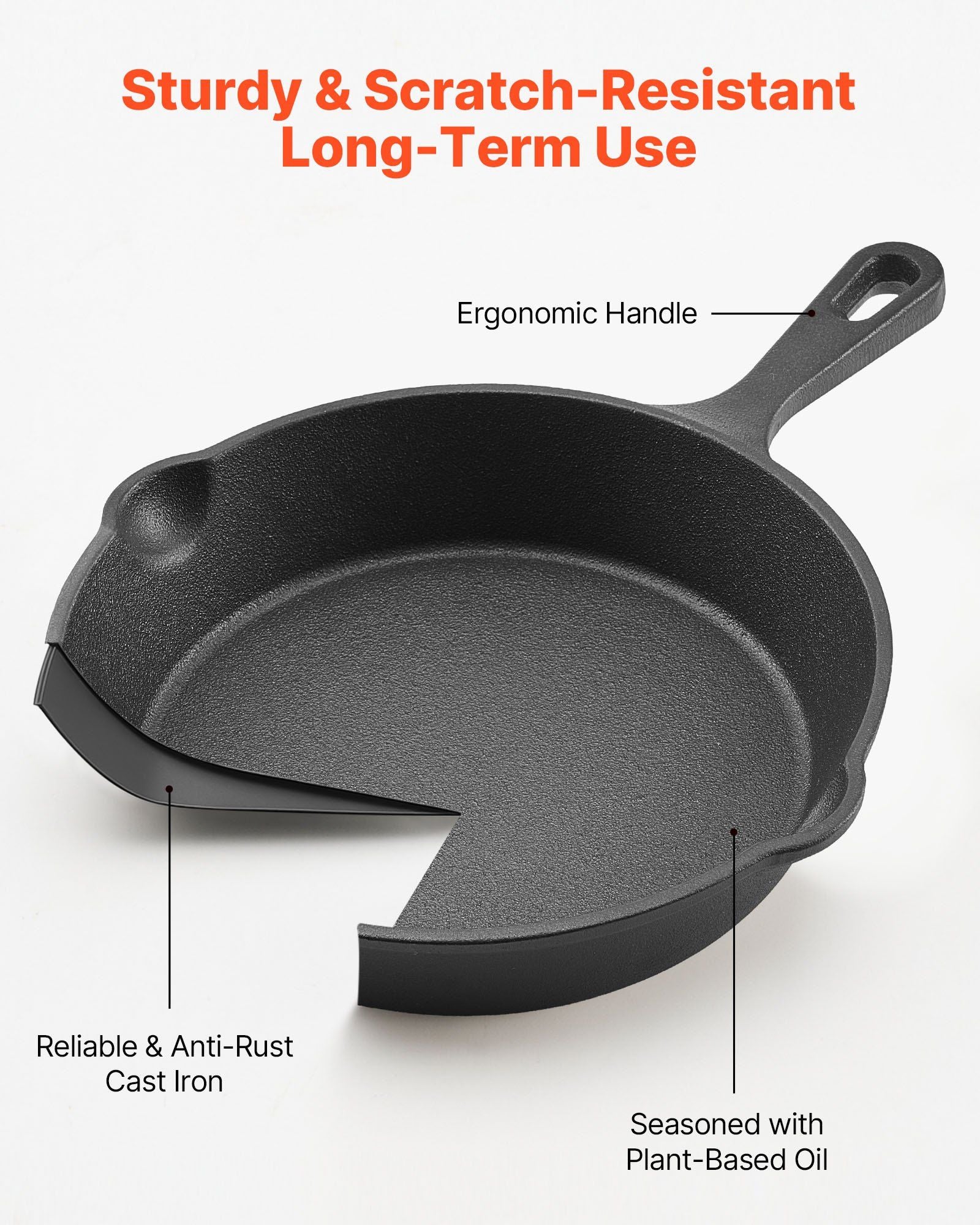 Cast Iron Skillet, 4 Pcs Frying Pan Set (155, 205, 260, 305 mm), Skillets with Heat-Resistant Silicone Handle, Pre-Seasoned Chef's Pan, Kitchen Cookware, Oven, Gas, Electrical, Induction, Black