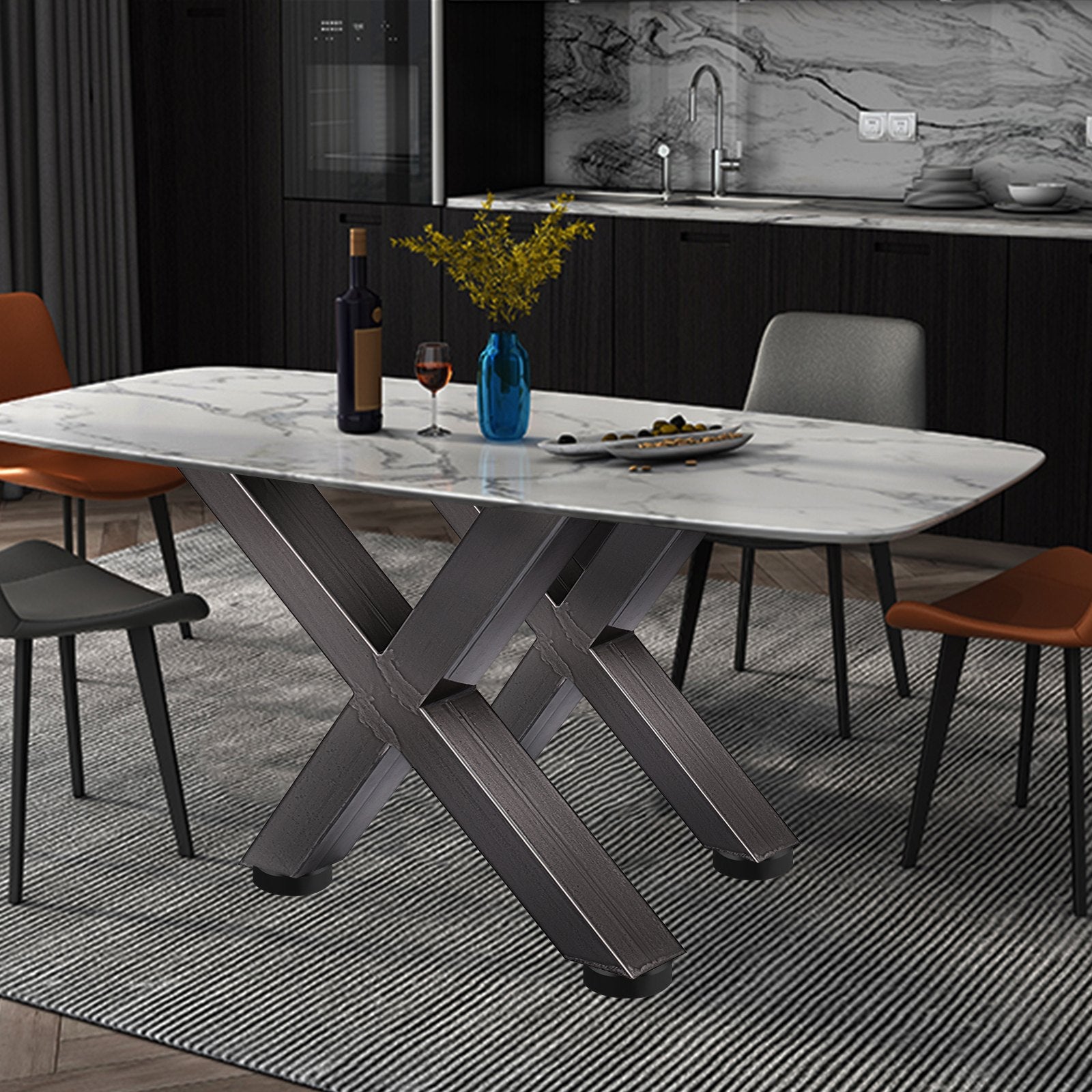 VEVOR Set of 2 Steel Table Legs, 28'Height 24'Wide Dining Table Legs, Heavy Duty 3.1" Square Box Section X Frame Table Legs, 28x24x3.1 Inch Original Color Industrial Country Style Metal Dining Legs