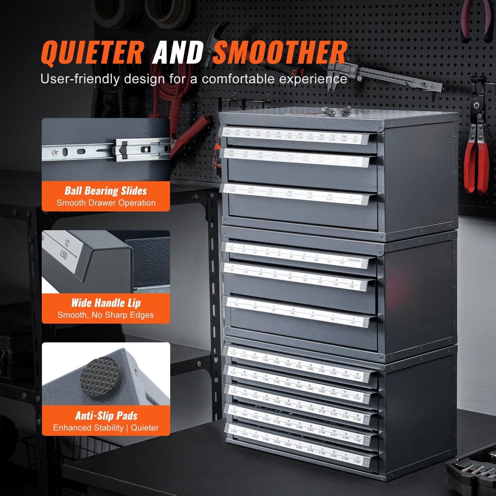 Drill Bit Dispenser Cabinet, Five-Drawer Drill Bit Organizer Cabinet for 33/64" to 63/64" Steel Drill Dispenser Organizer Cabinet with Labels, Stackable Drill Dispenser for Drill Bit Storage