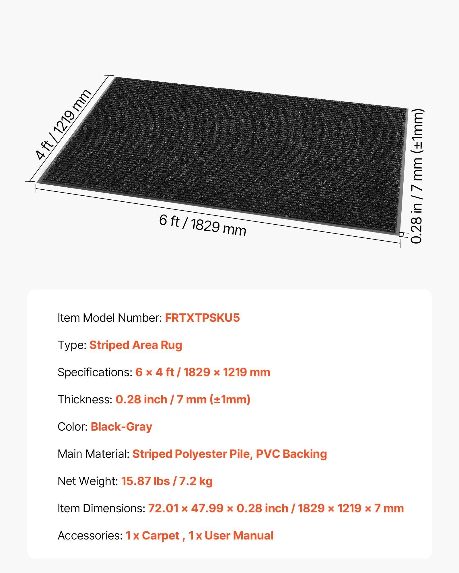 Front Door Mat, 1829 x 1219 mm Commercial Floor Mat for Indoor and Outdoor, Stylish Striped Industrial Carpet with PVC Backing, Heavy Duty Washable Entry Rug for Hallway, Balcony, Garage, Grey