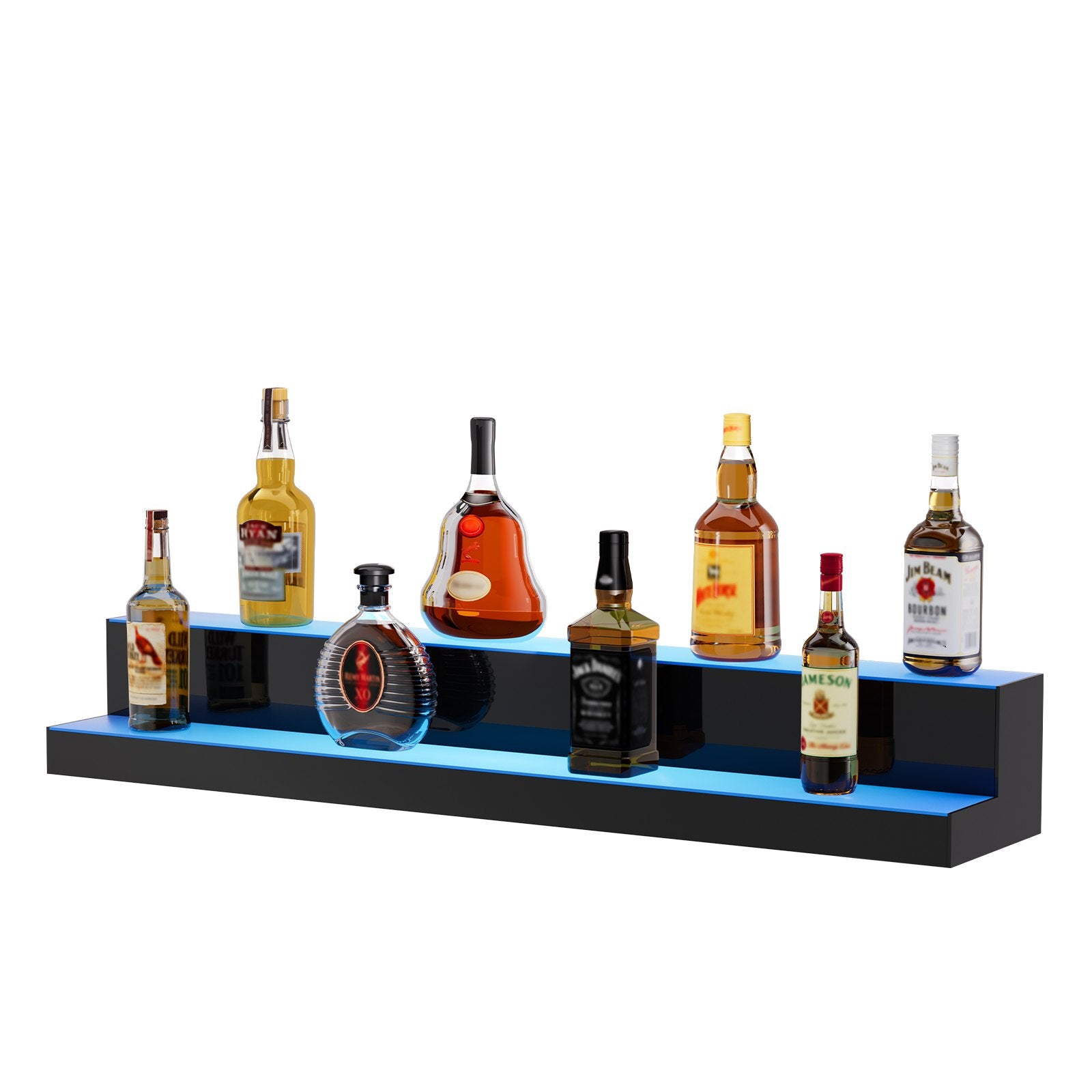 VEVOR LED Lighted Liquor Bottle Display, 2 Tiers 40 Inch Commercial Illuminated Home Bar Shelf, 2 Steps Whiskey Rack Stand, Acrylic Drink Shelves with RF Remote & App Control, and Multicolor lighting