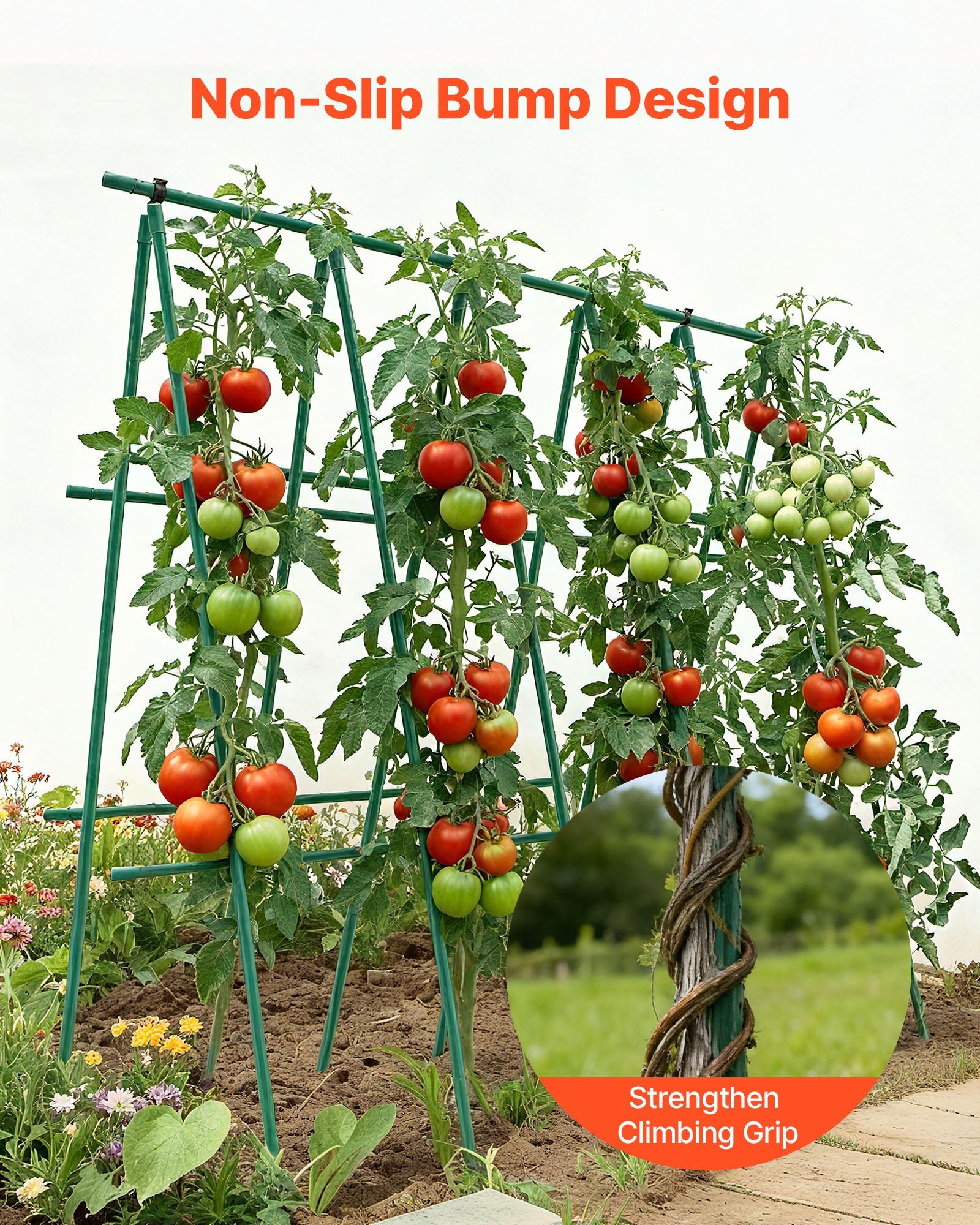 VEVOR Garden Stakes, 25 Pack, 1800 mm, Plastic Coated Metal Tomato Stakes, Garden Sticks for Plants Support, with Pointed End and Non-Slip Bumps for Growing Climbing Plants, Outdoor Vegetables
