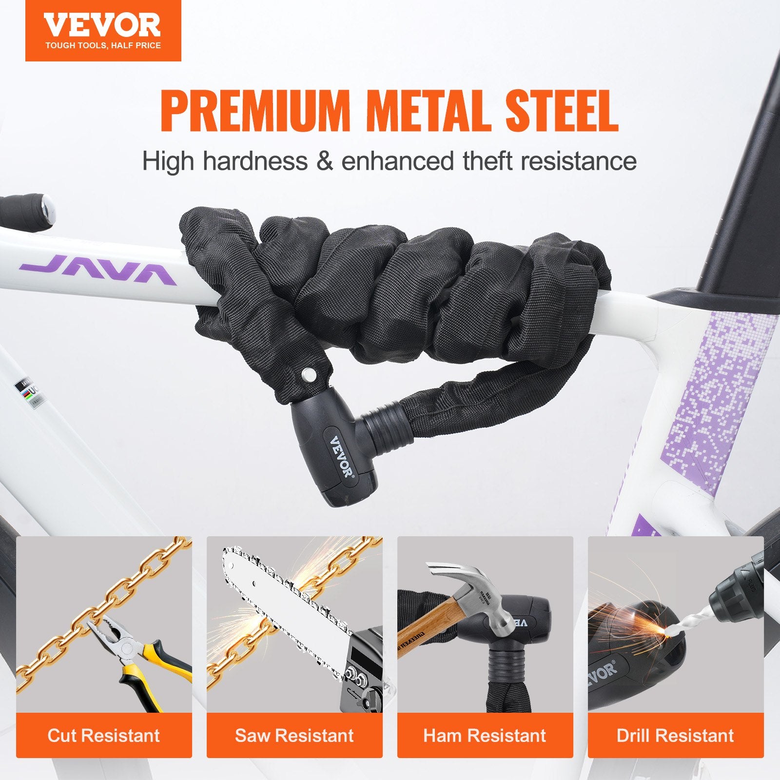 VEVOR Bike Chain Lock, 3.94 Ft Combination Bicycle Chain Lock with 4 Keys, Heavy Duty Anti-Theft High Security Bike Locks, Perfect for Bike, Motorcycle, Scooter, Bicycle, Door, Fence or Gate, 8mm