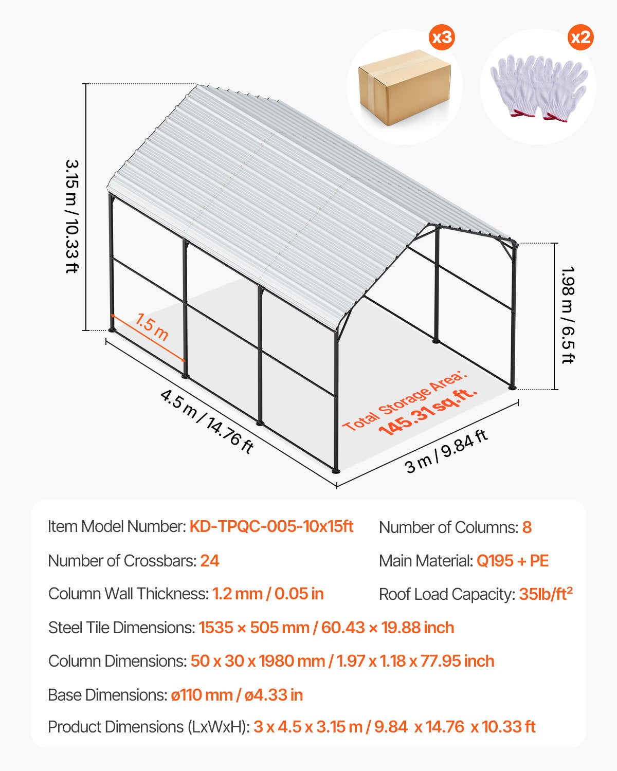 VEVOR Heavy Duty Metal Carport, 10' x 15' Outdoor Carport with Galvanized Steel Frame & Roof, Car Tent Garage Shade with Removable Sidewalls, Multi-Use Car Shelter for Pickup, Boat, Car & Tractors