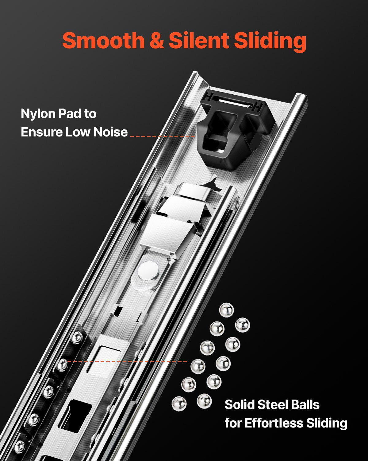 VEVOR 1 Pair 16-60 in Soft-Close Drawer Slides Ball Bearing Full Extension