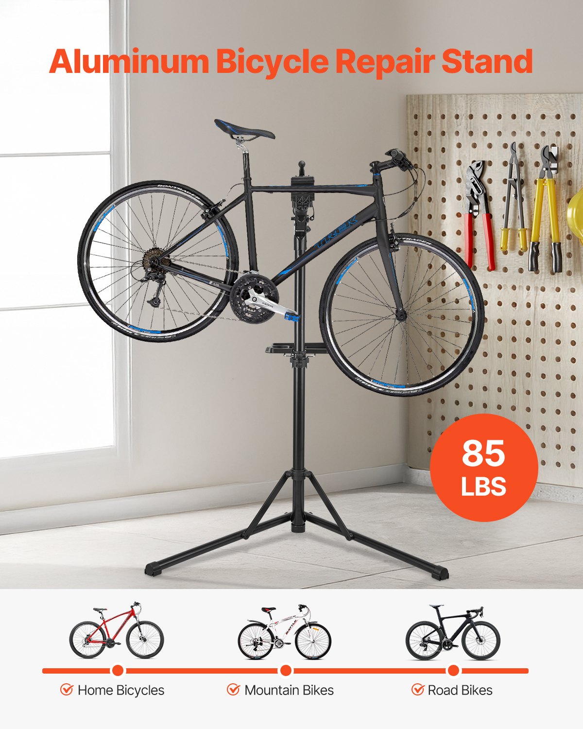 VEVOR Bike Repair Stand, 38.56 kg Heavy-duty Bicycle Work Stand with 1035-1630 mm Adjustable Height & Magnetic Tool Tray, Foldable Bicycle Maintenance Rack, Shop Home Mechanics for Mountain & Road Bike