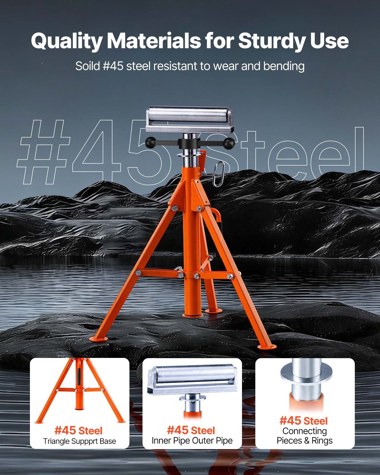 Roller Stand, Heavy Duty 1136 KG Load Capacity, 27.6"-52" Height Adjustable, 45# Steel Folding Roller Support Stand for Pipes, Wooden Boards