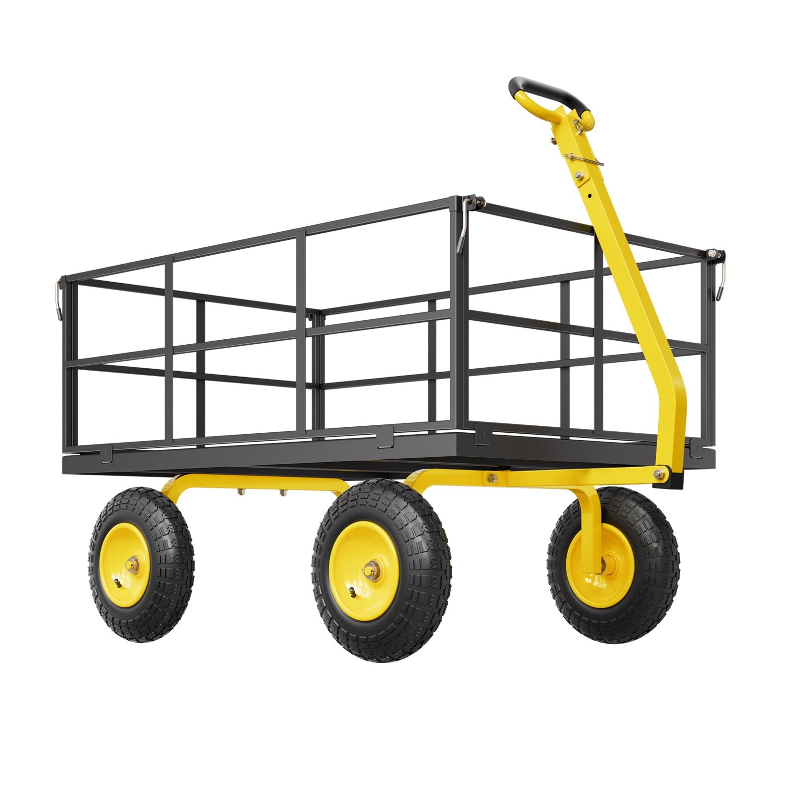 VEVOR 1400 Lbs Steel Garden Cart, Heavy Duty Pullable Garden Wagon Yard Cart, 2 in 1 Outdoor Metal Utility Wagon Yard Trailer with 13" All Terrain Tires, Mesh Removable Sides and 180°Rotating Handle