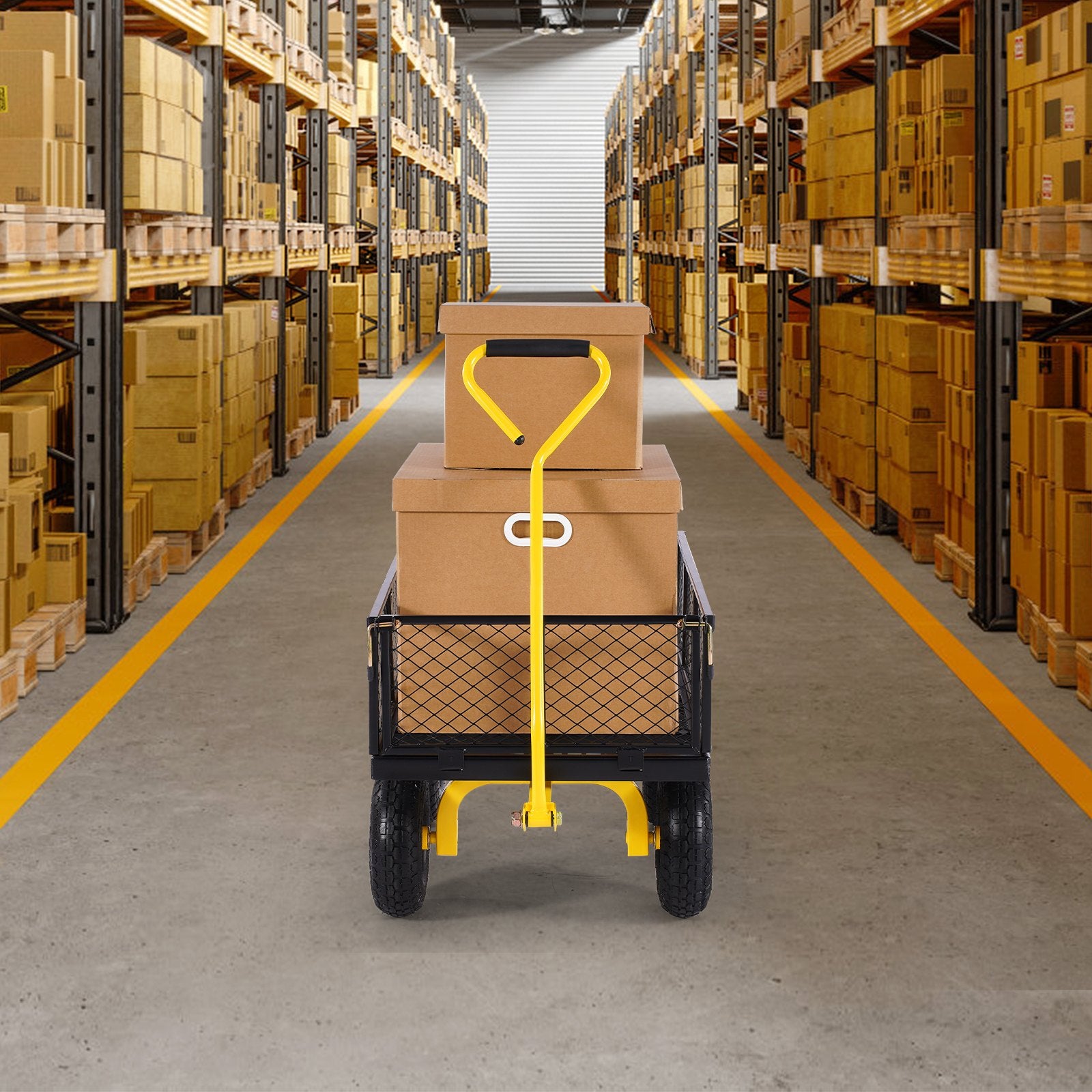 VEVOR 900 Lbs Heavy Duty Steel Garden Cart, Garden Wagon Cart on Wheels, Outdoor Metal Yard Utility Wagon Carts with 10" Tires and Mesh Removable Sides(Convert to Flatbed) and 180°Rotating Handle