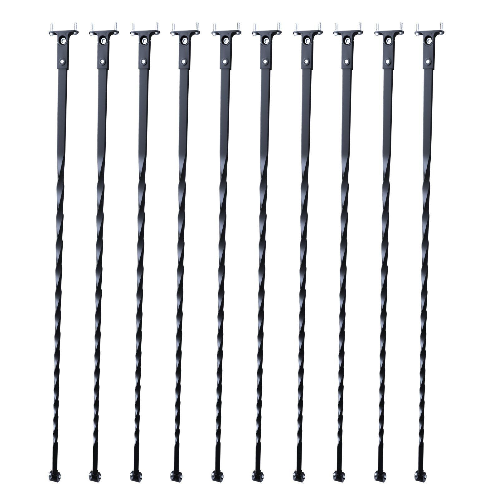 Staircase Metal Balusters, 44'' x 1/2" Galvanized Steel Decorative Banister Spindles, 10 Pack Deck Baluster with Hollow Twists, Satin Black Spiral Stair Railing with Shoes & Screws
