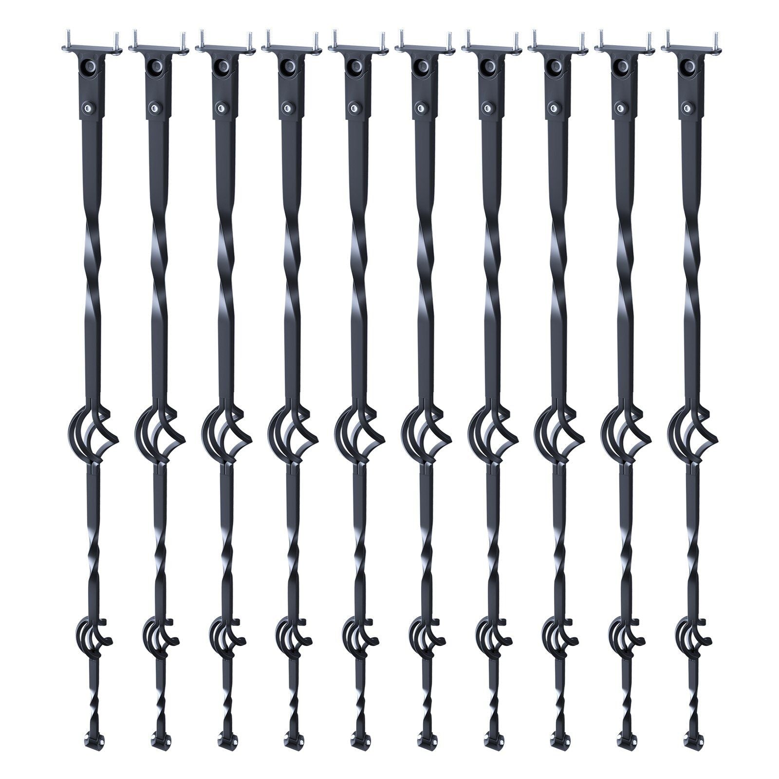 Staircase Metal Balusters, 44'' x 1/2" Galvanized Steel Decorative Banister Spindles, 10 Pack Deck Baluster with Hollow Double Baskets, Spiral Stair Railing with Shoes & Screws