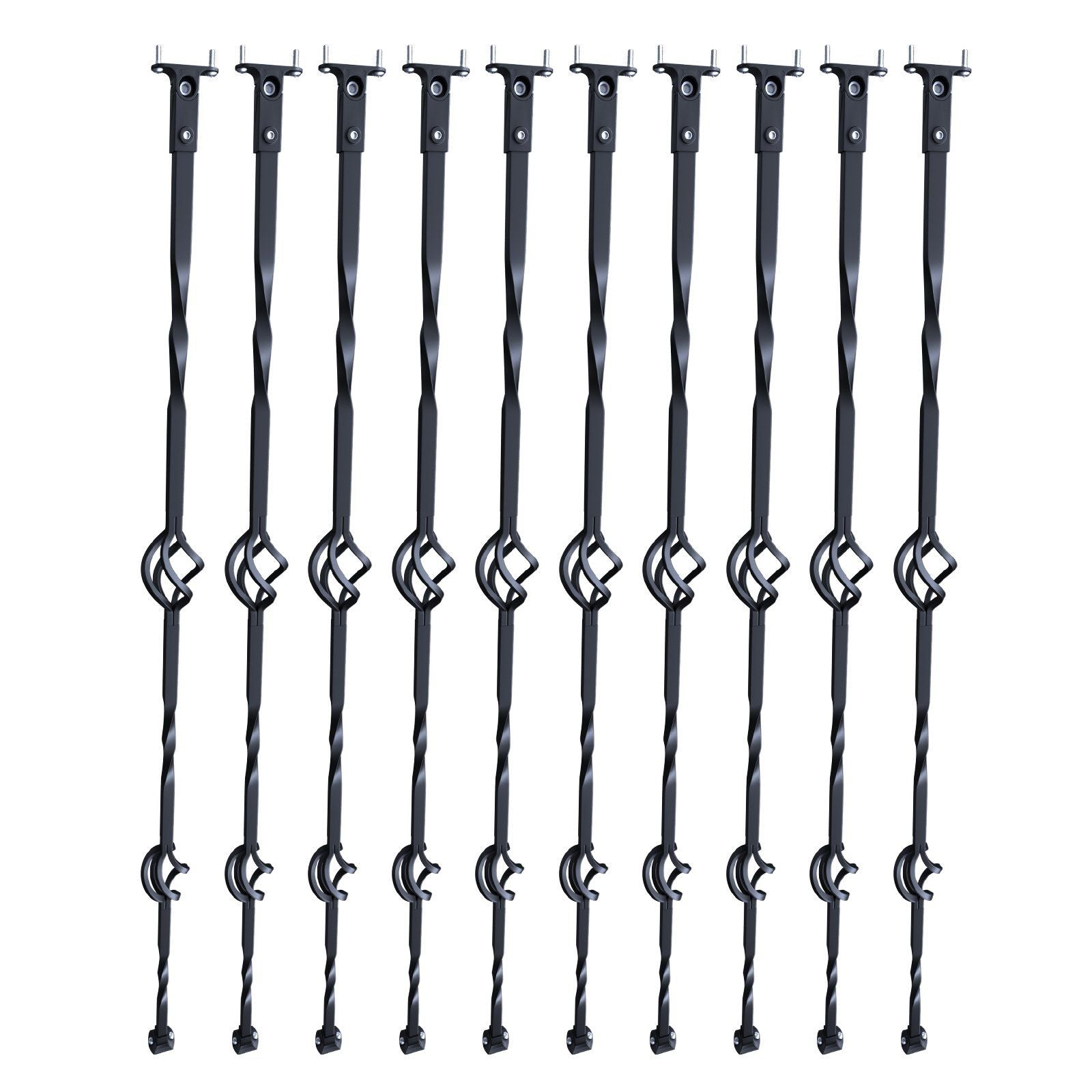 Staircase Metal Balusters, 44'' x 1/2" Galvanized Steel Decorative Banister Spindles, 10 Pack Deck Baluster with Hollow Double Baskets, Spiral Stair Railing with Shoes & Screws