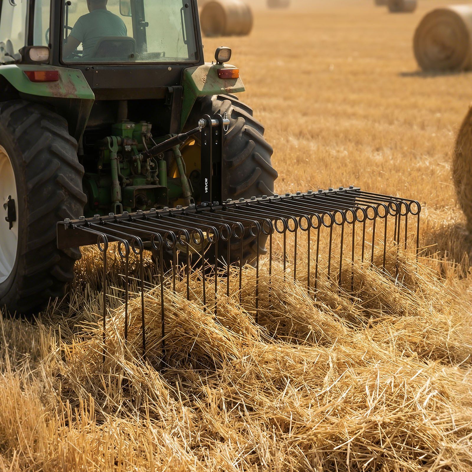 150 cm Tow Behind Landscape Rake, 3 Point Hitch Lawn Dethatcher Rake, 26 Spring Steel Tines, for Category 1 Tractors, Heavy Duty & Rust-Resistant Rakes Tractor Attachments for Leaves Pine Needles