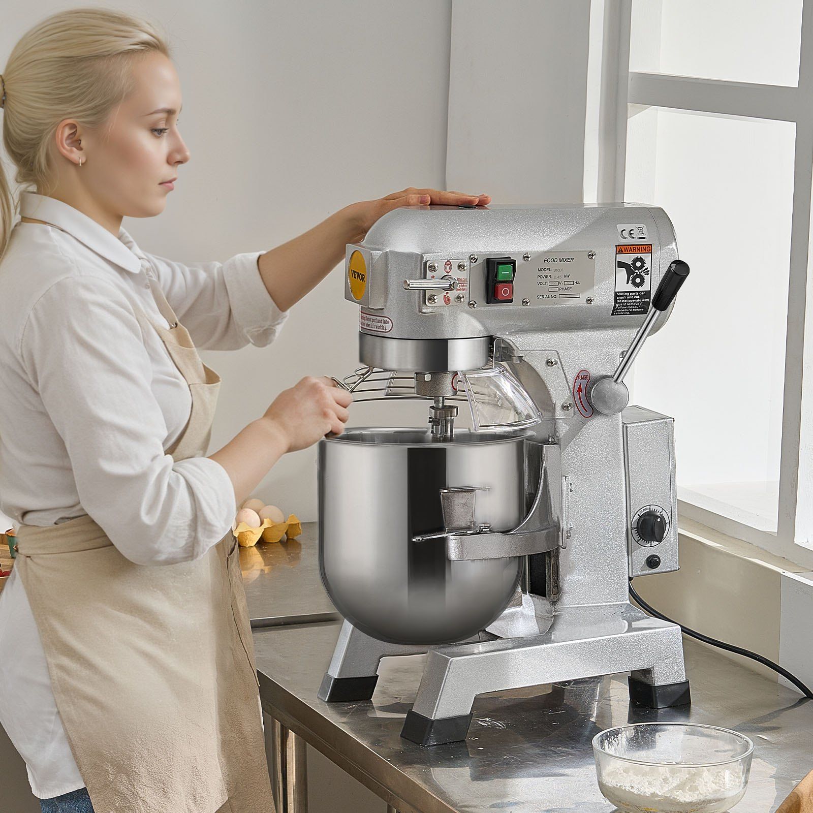 Commercial Food Mixer, 10L Commercial Stand Mixer with 3 Adjustable Speeds, 550W Dough Mixer with Stainless Steel Bowl and 3 Mixing Attachments, Ideal for Restaurant, Bakery, Pastry shop, Cafe