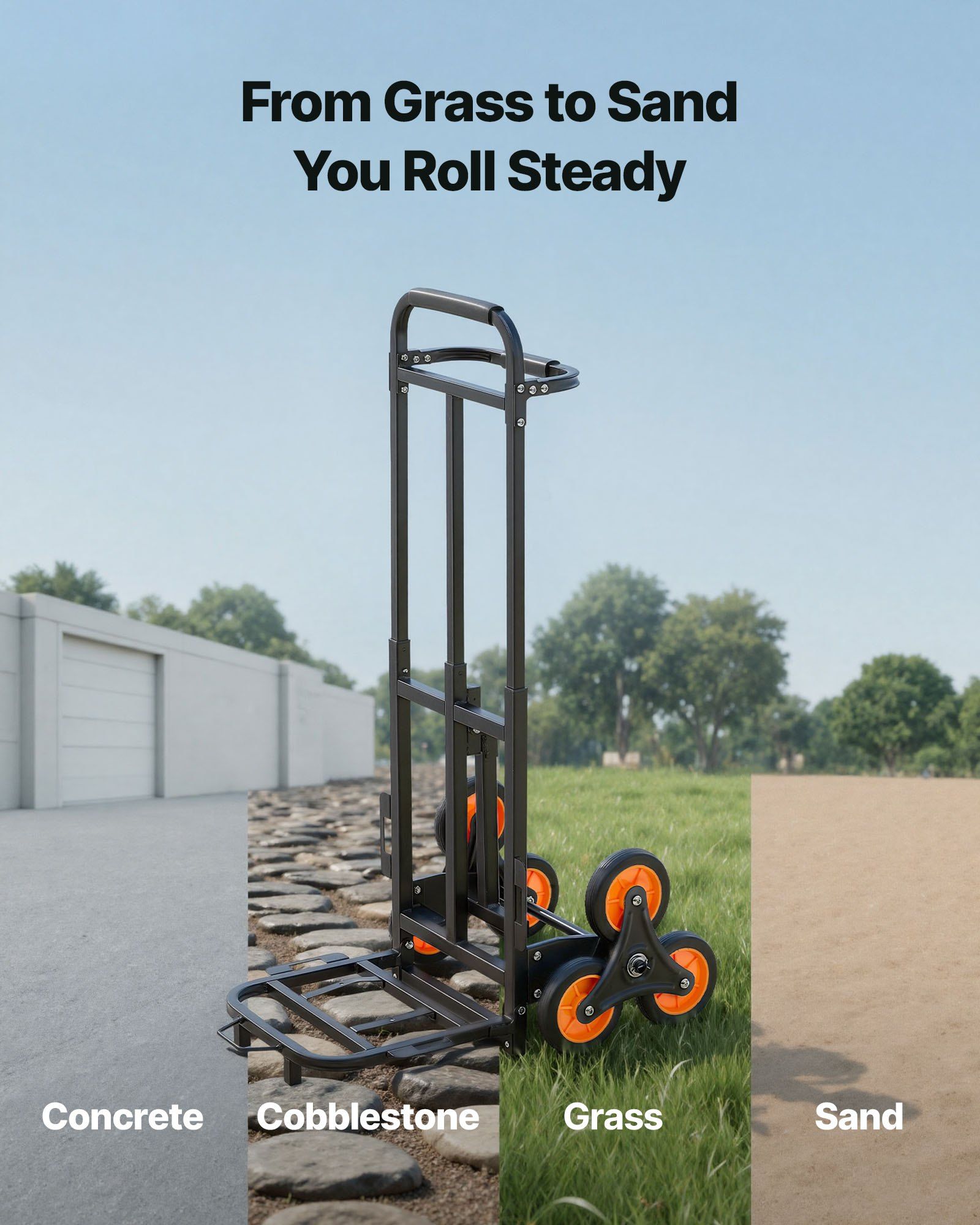 Stair Climbing Cart, 100 kg Stair-Climbing Capacity, Heavy-Duty Folding Trolley Cart with Telescoping Handle, 6 Wheels and 2 Bungee Cords, Stair Climber Dolly for Home, Groceries, Warehouse