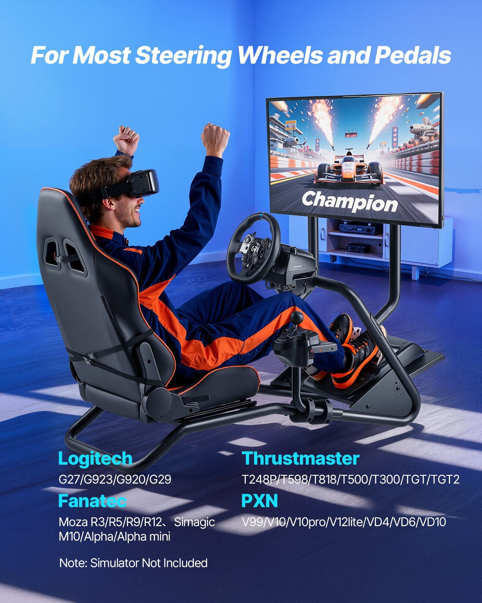 Racing Wheel Stand, Heavy-Duty Simulator Cockpit Steering Wheel Stand with Monitor Stand, Fit Logitech G25,G27,G29,G920,G923, Thrustmaster T300RS,TX F458,T500RS,T3PA-PRO (F1/GT) and CSR Pedals
