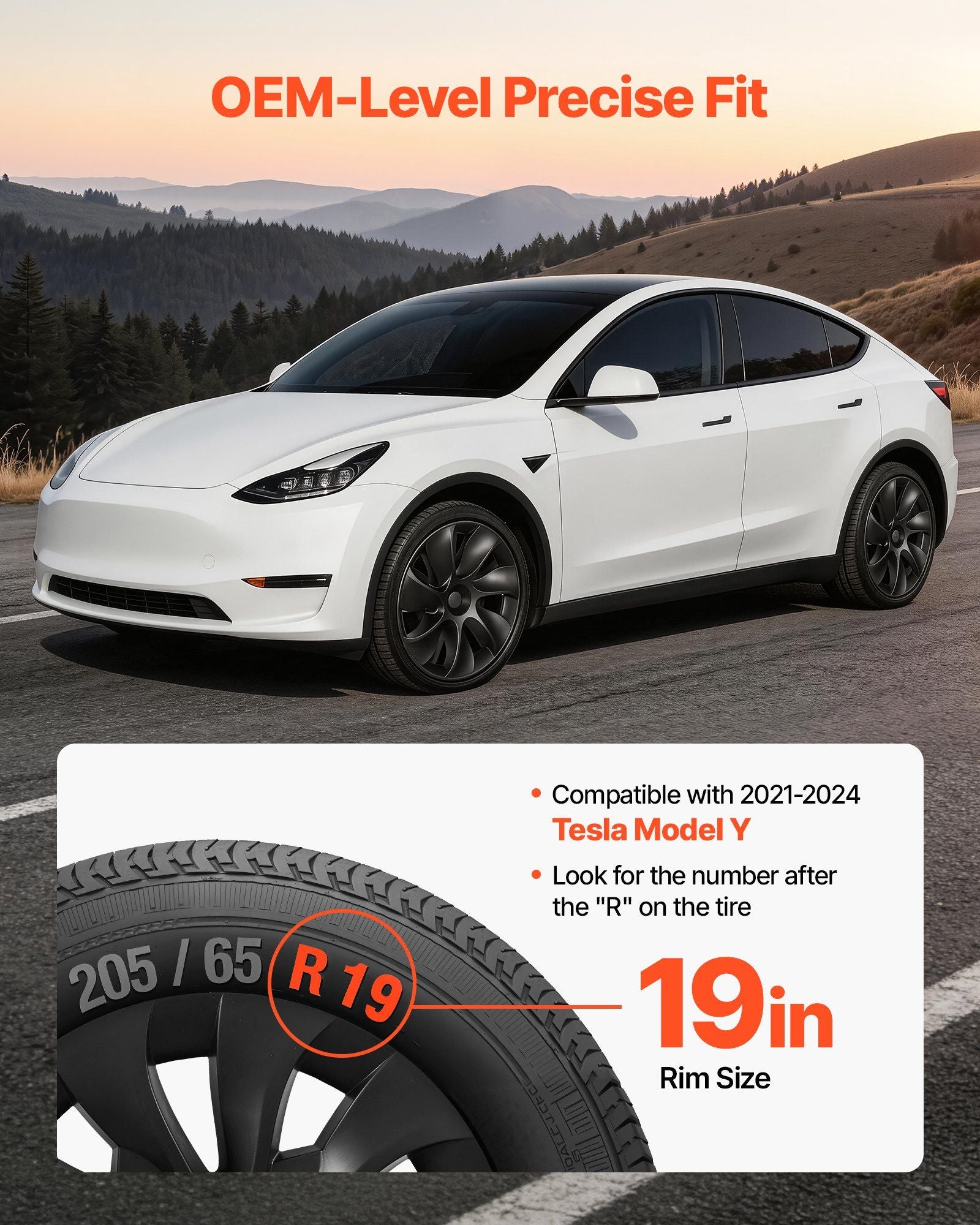 Hubcaps Wheel Covers for 2021-2024 Tesla Model Y, 19 Inch Set of 4 Wheel Rim Cover Hubcaps OEM Style Replacement, R19 Size Snap On Car Hub Caps, Premium 7-Spoke ABS Tire Rim Caps, Matte Black