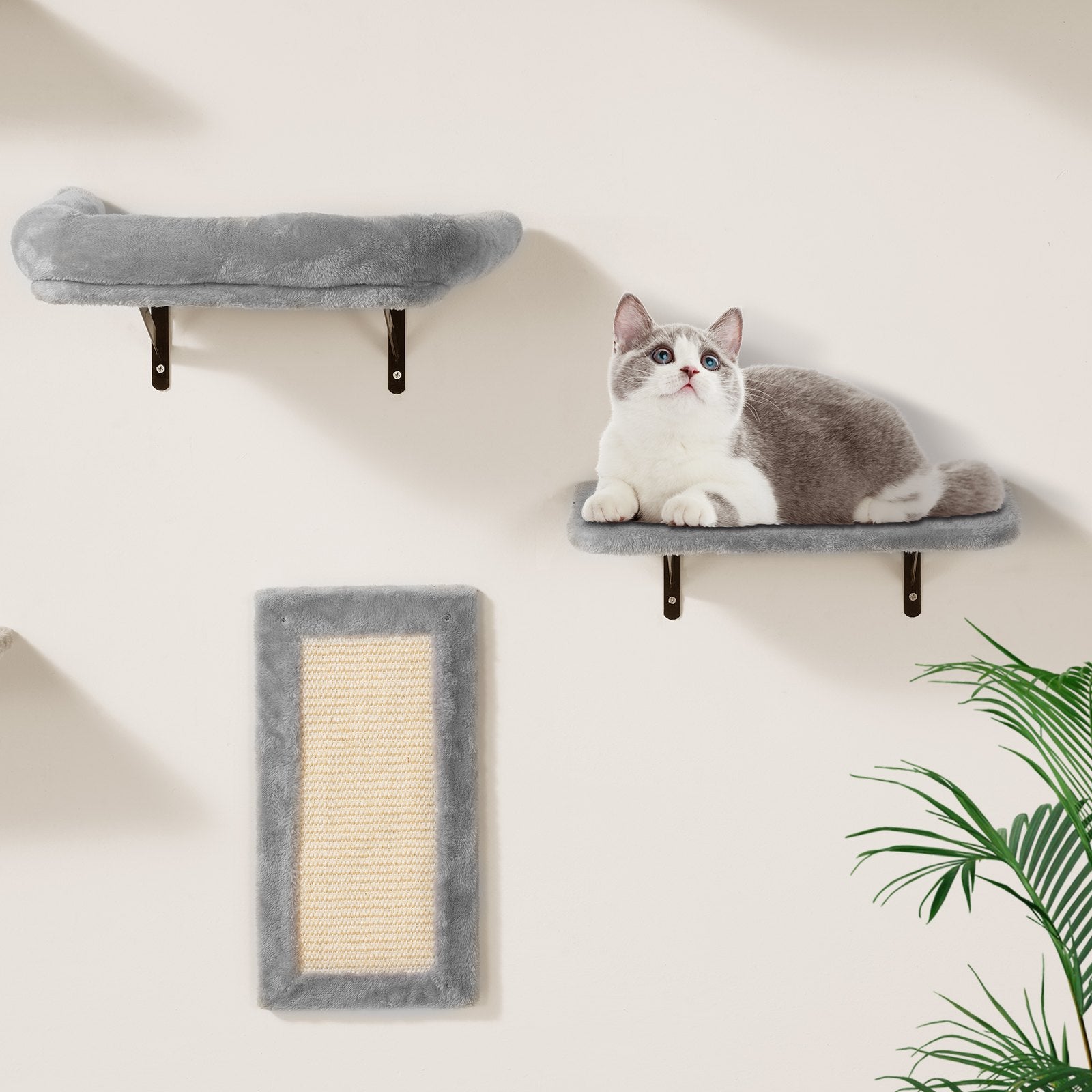 VEVOR Wall Mounted Cat Shelves, Cat Wall Shelves and Perches with Jumping Boards, Hammock, Sofa, Cat Tree & Cat Grip, Cat Furniture and Shelves up to 40 lbs for Sleeping, Playing, Climbing, Set of 6