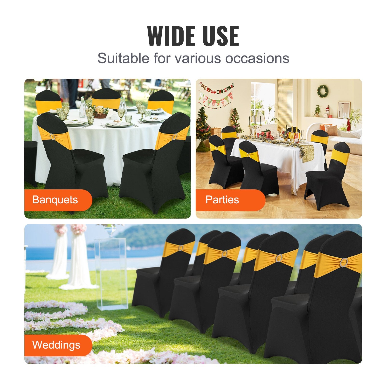 VEVOR 50 PCS Black Chair Covers Polyester Spandex Stretch Wedding Party Banquet