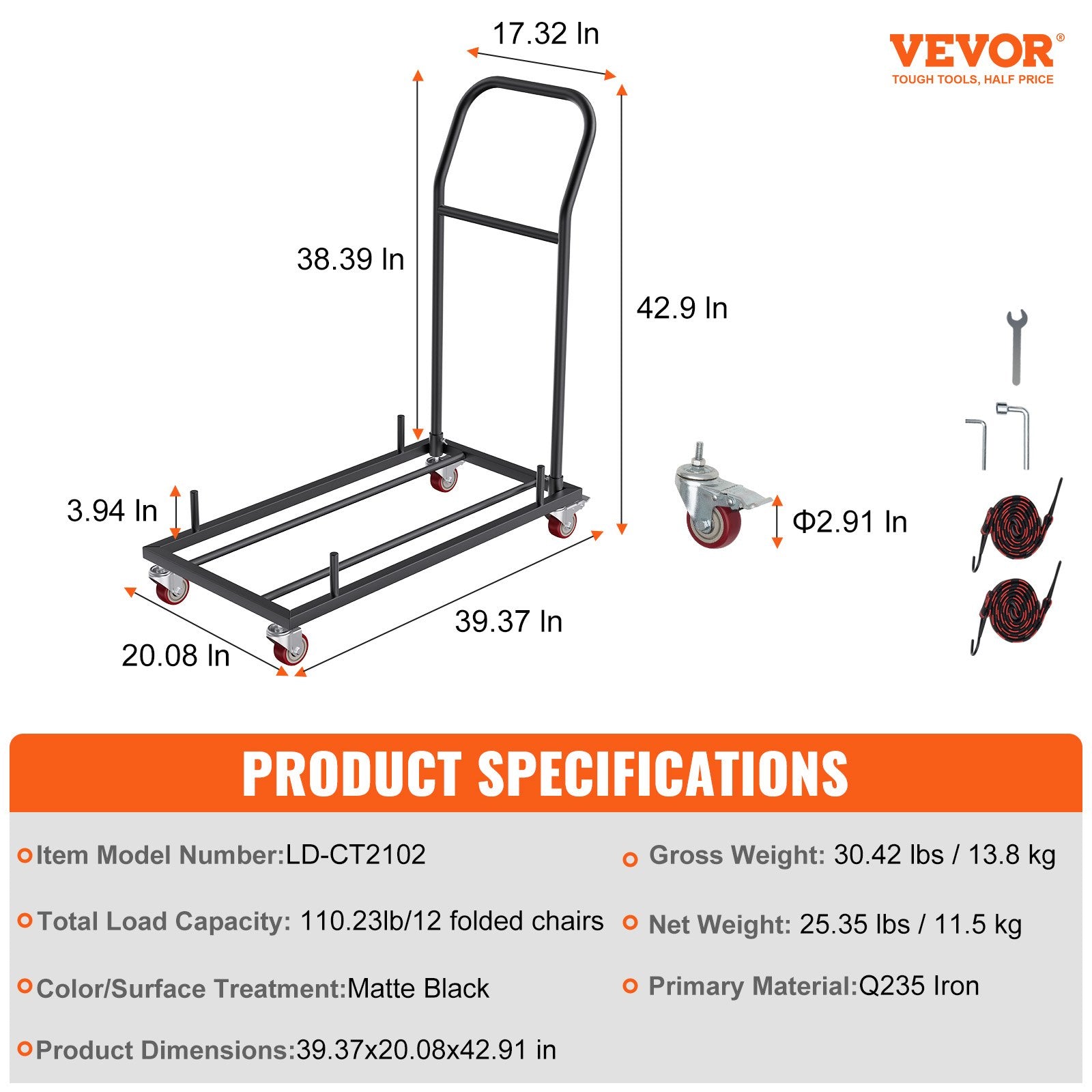 VEVOR 12 Chairs Folding Chair Storage Dolly Folding Chairs Rack Heavy Duty Iron