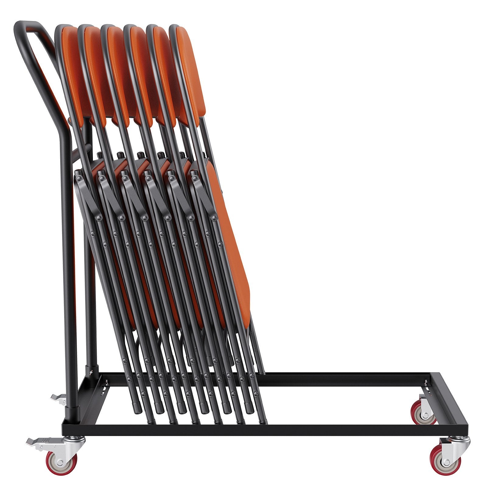 VEVOR Folding Chair Dolly, Iron Commercial Cart with 12 Chairs Capacity, Folding Chairs Rack Trolley with 4 Casters, Storage Transport Dolly for Flat Stacking Plastic Resin and Wood Chairs, Black