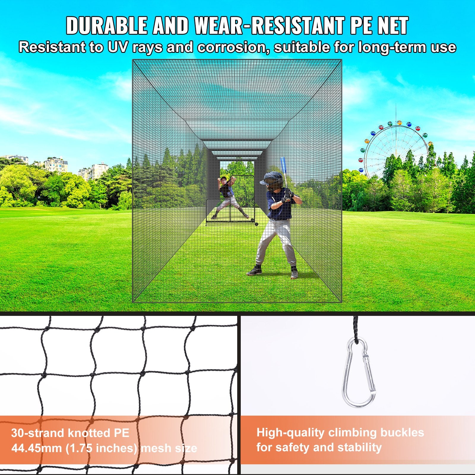 VEVOR Baseball Batting Netting, Professional Softball Baseball Batting Hitting Training Net, Practice Portable Pitching Cage Net with Door & Carry Bag, Heavy Duty Enclosed PE Netting,2133CM (NET ONLY)