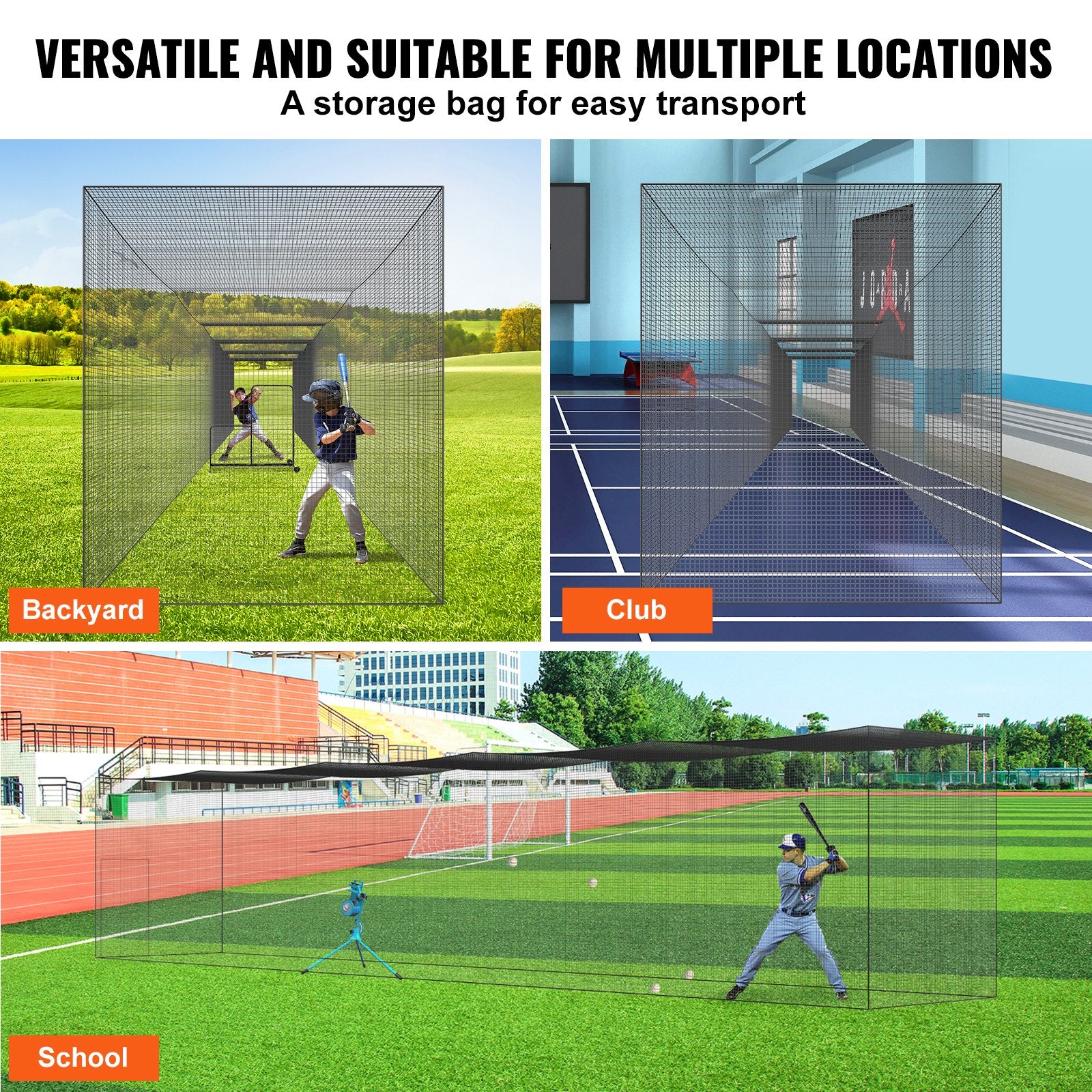 VEVOR Baseball Batting Netting, Professional Softball Baseball Batting Hitting Training Net, Practice Portable Pitching Cage Net with Door & Carry Bag, Heavy Duty Enclosed PE Netting,2133CM (NET ONLY)