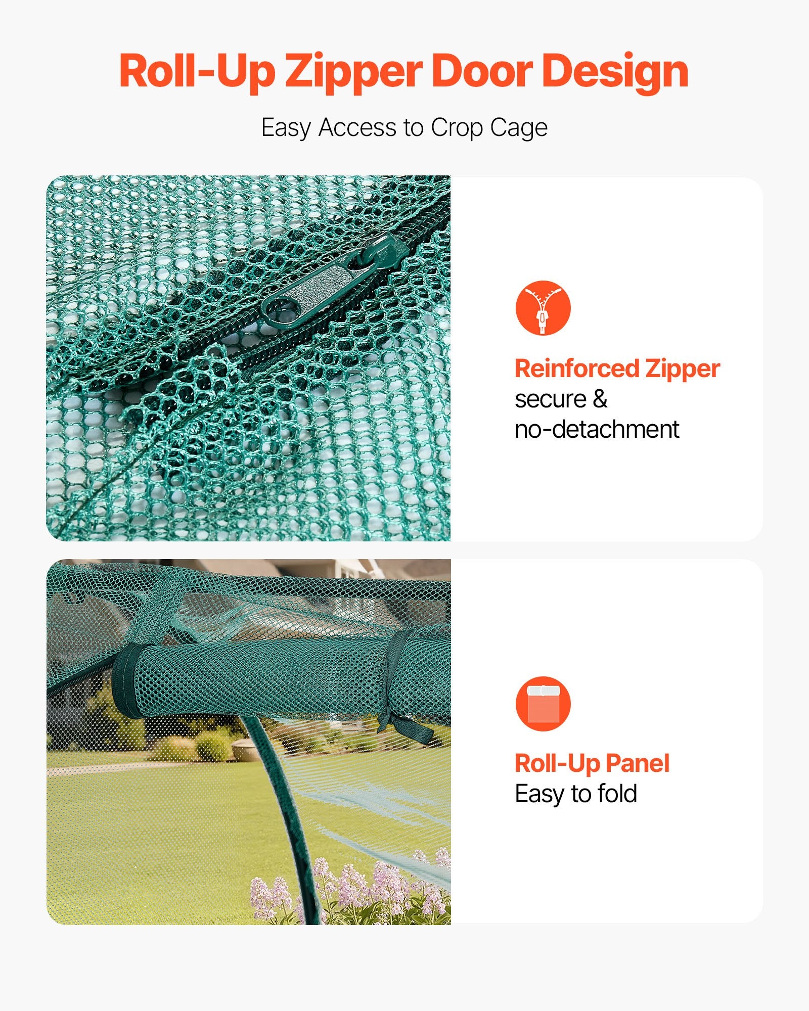 VEVOR Crop Cage, 2.48 x 1.2 x 1.2 m Plant Protection Tent with Zippered Door, Wind-Resistant Tall Crop Cage, Easy to Install, Outdoor Raised Bed Cover with Frame, Plant Netting for Garden Patio Lawn